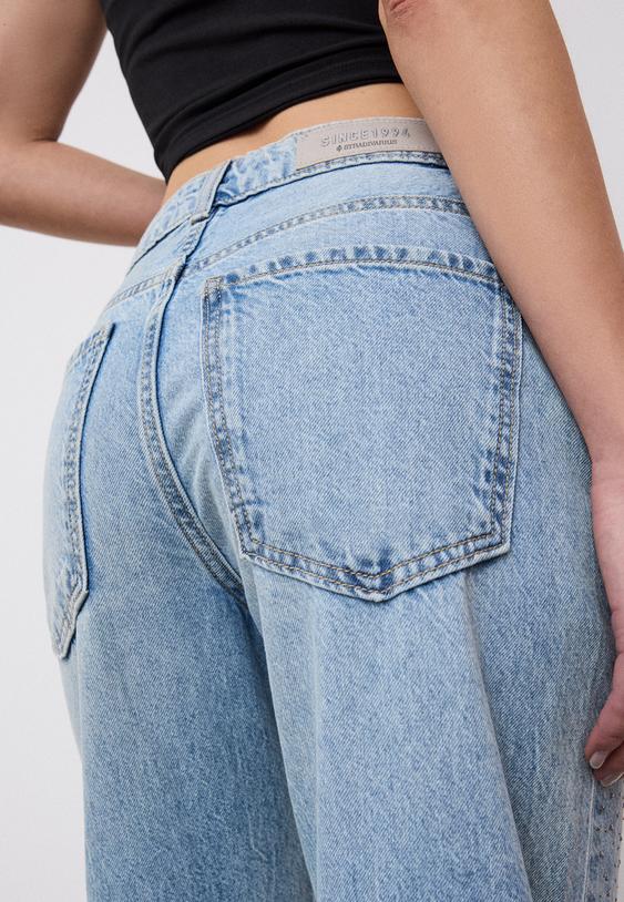 jeans calcas direitas com brilho