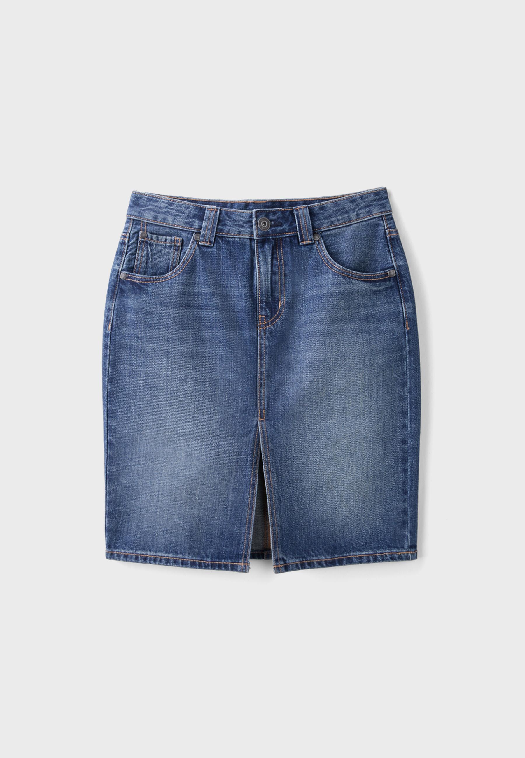 Denim midi skirt — MEDIUM DENIM WASH