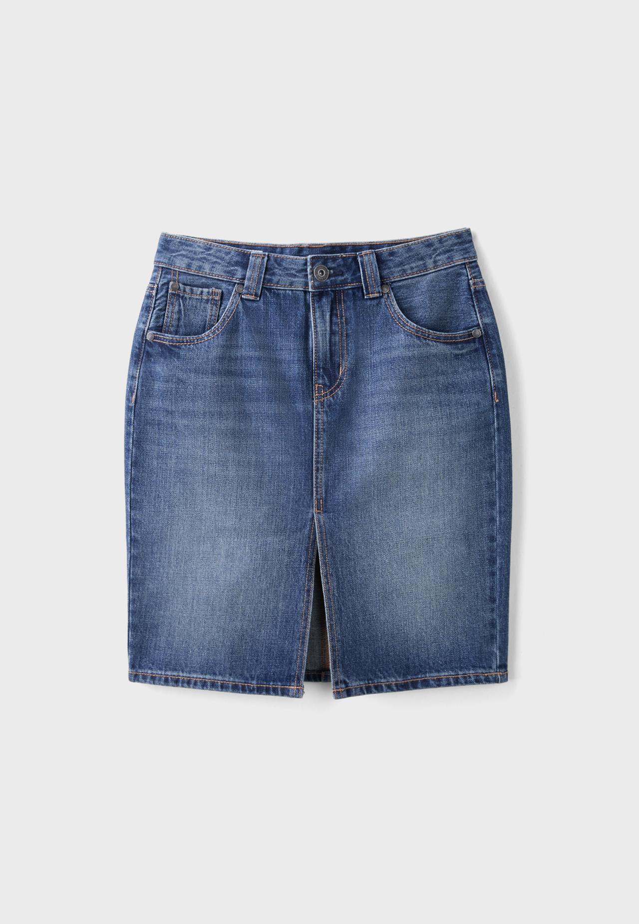 Denim midi skirt — MEDIUM DENIM WASH