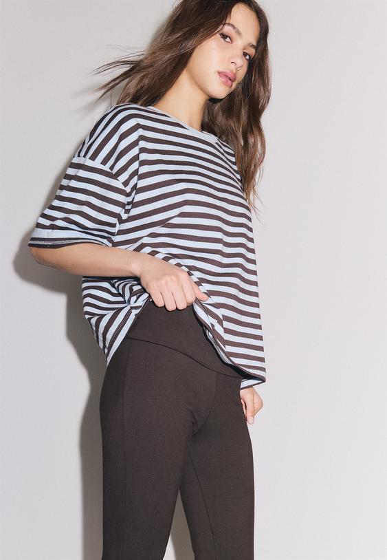 Stradivarius T-Shirt Boxy À Manches Courtes Bleu Ciel M