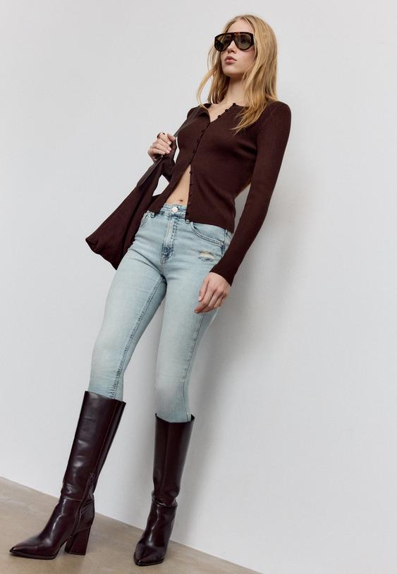 Stradivarius D07 Jeans Skinny Regular Waist Mittelblauer Washed-Look Im Hellen Jeansblau 38