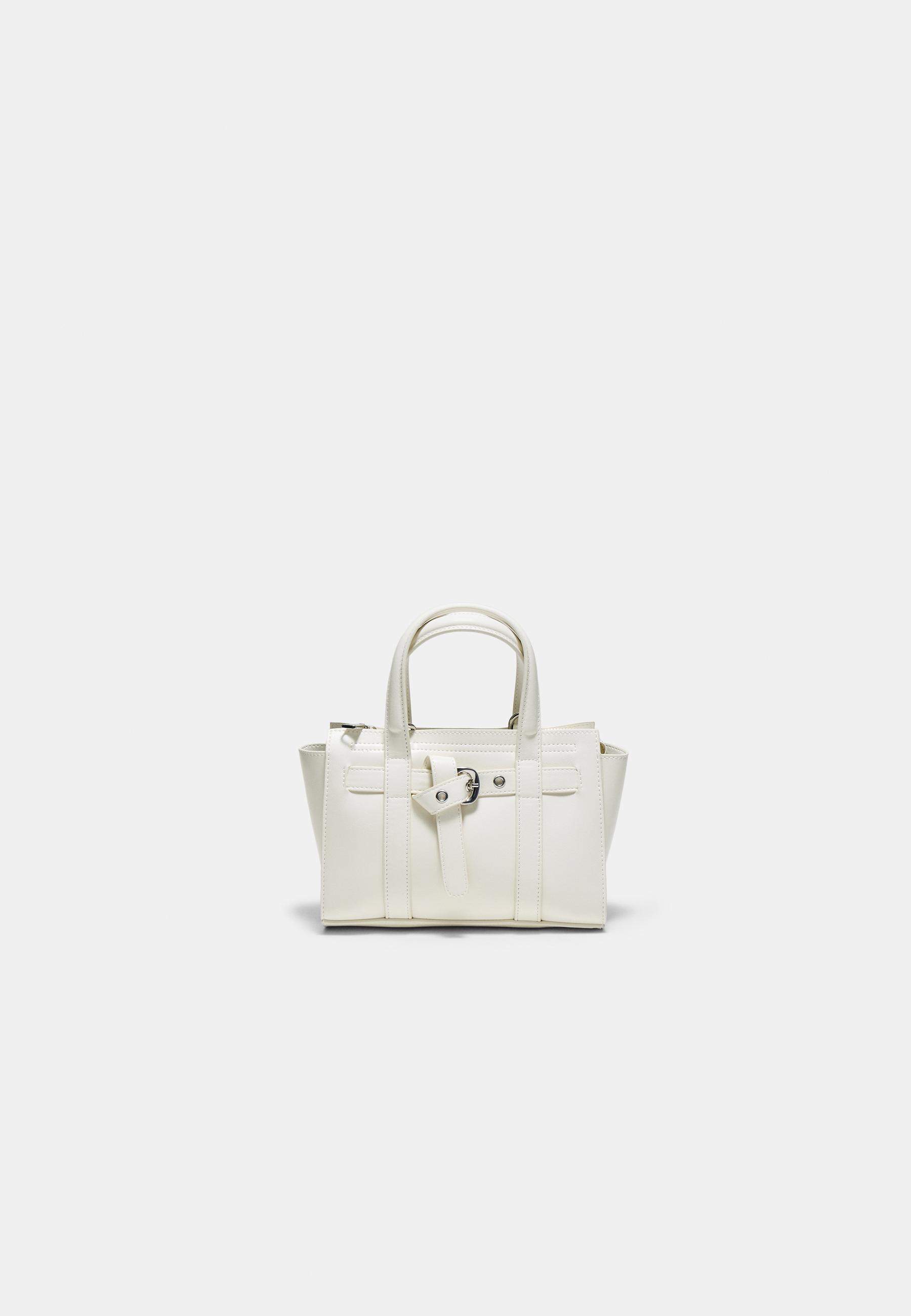 Stradivarius Μικρή Τσάντα Tote Με Αγκράφα Εκρού Os