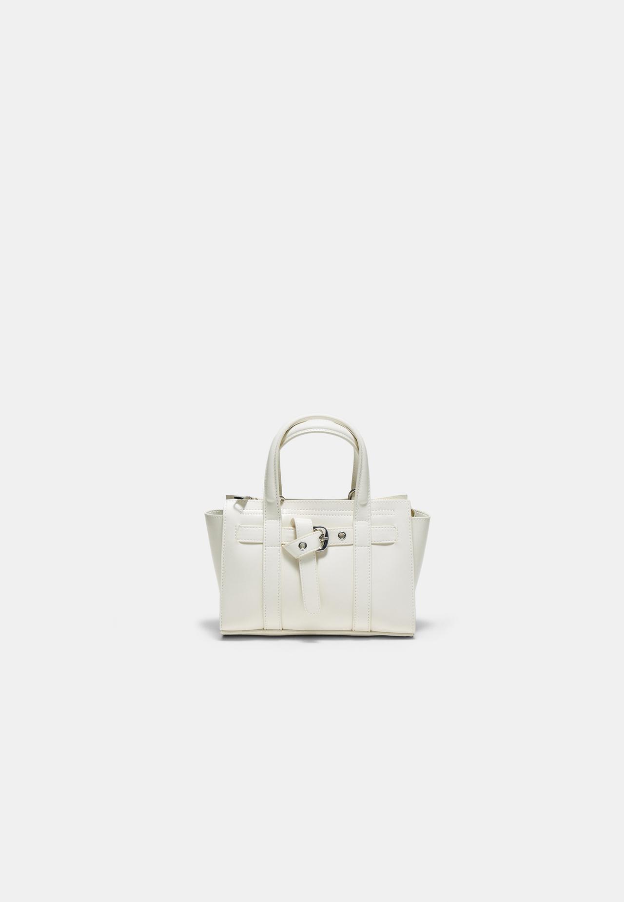 Mini tote bag with buckle — Ecru