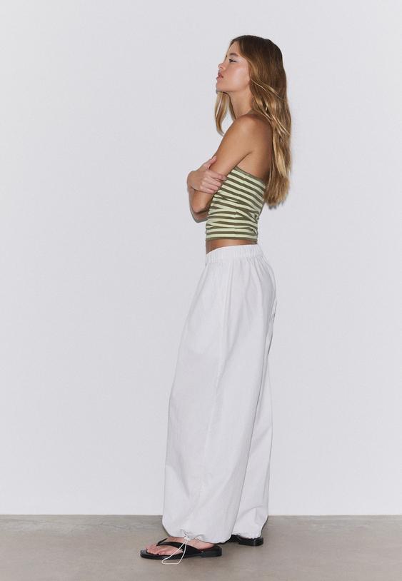 pantaloni barrel in popeline con stopper