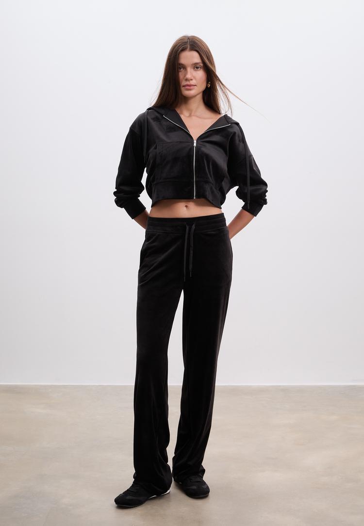 Stradivarius Sametová Mikina Se Zipem Black Xs