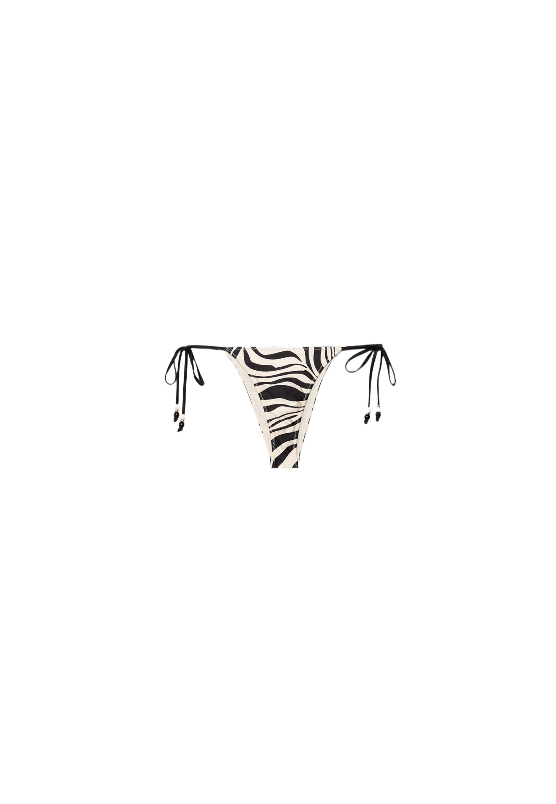 Satin print Brazilian bikini bottoms — Ecru