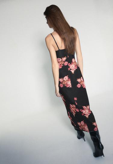Floral tulle midi dress with lace — Black 5