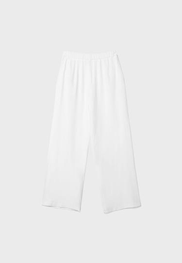 Straight-leg linen-effect trousers — Ecru 8