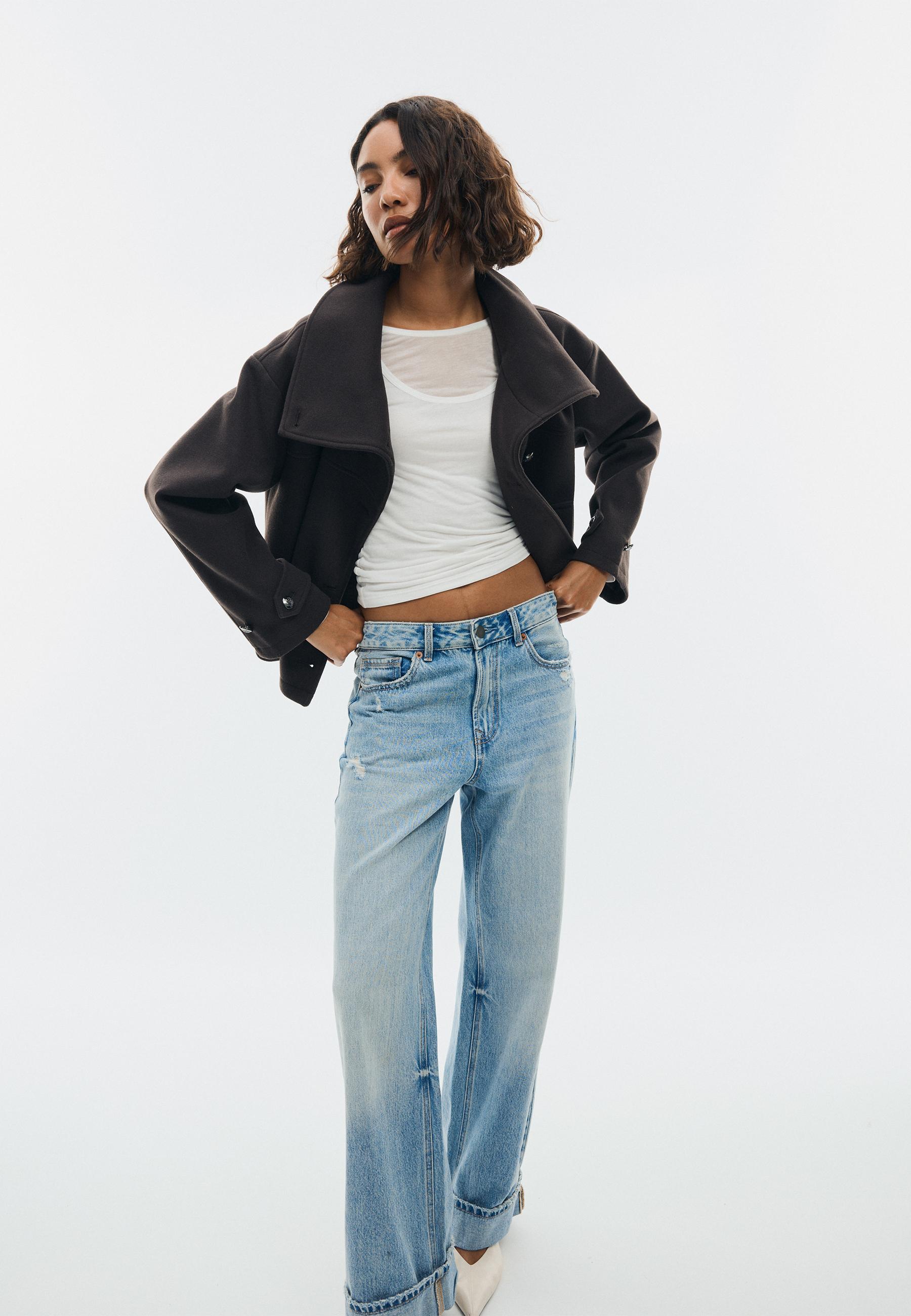 Soft-touch crossover high neck jacket — Brown