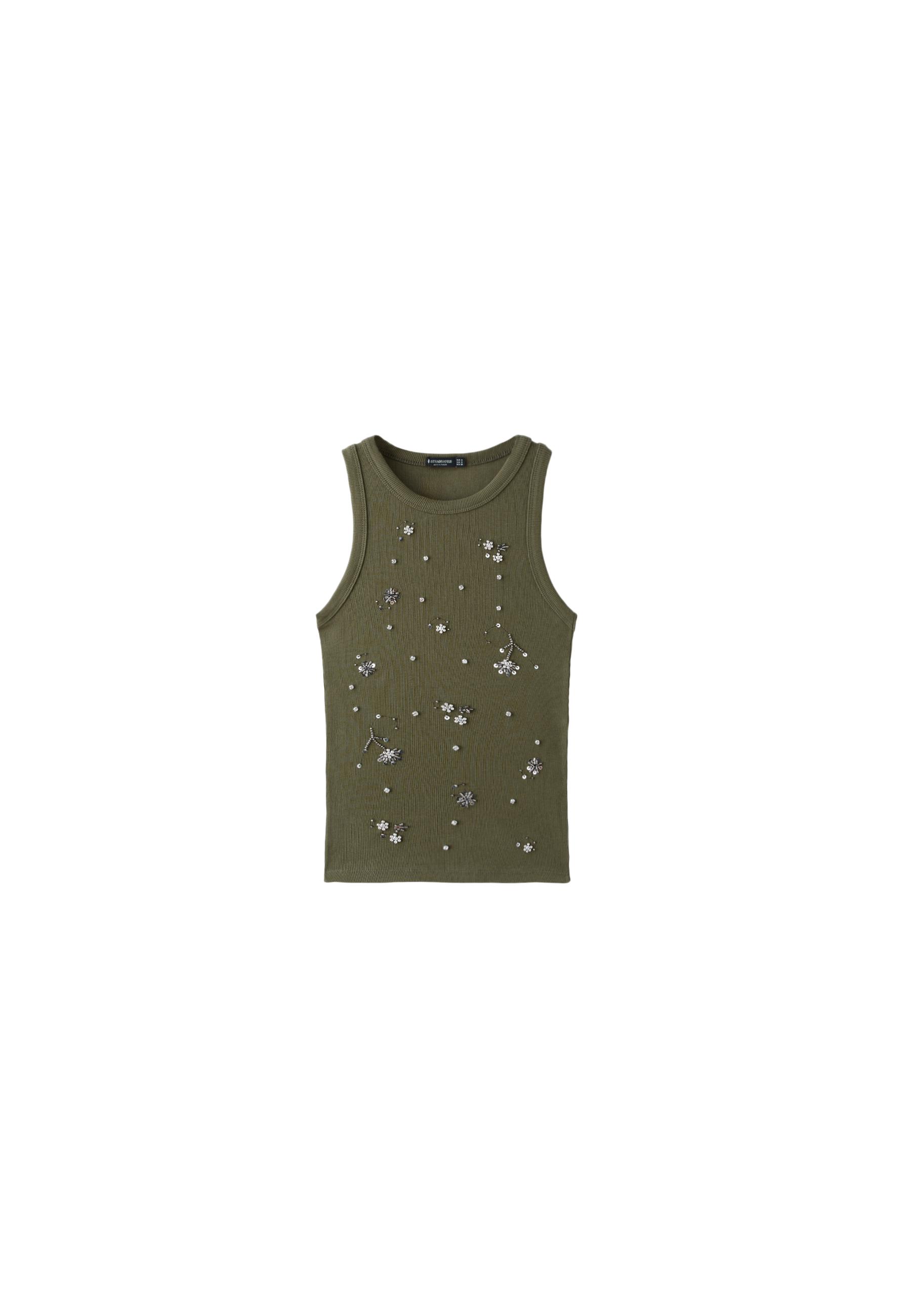 Jewelled racerback top — Khaki