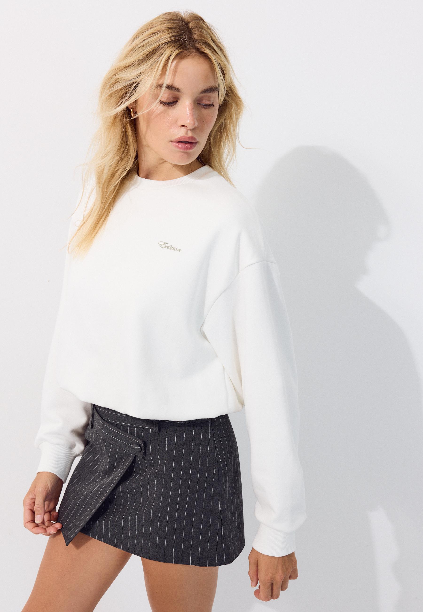 Balloon-hem cropped sweatshirt — Ecru