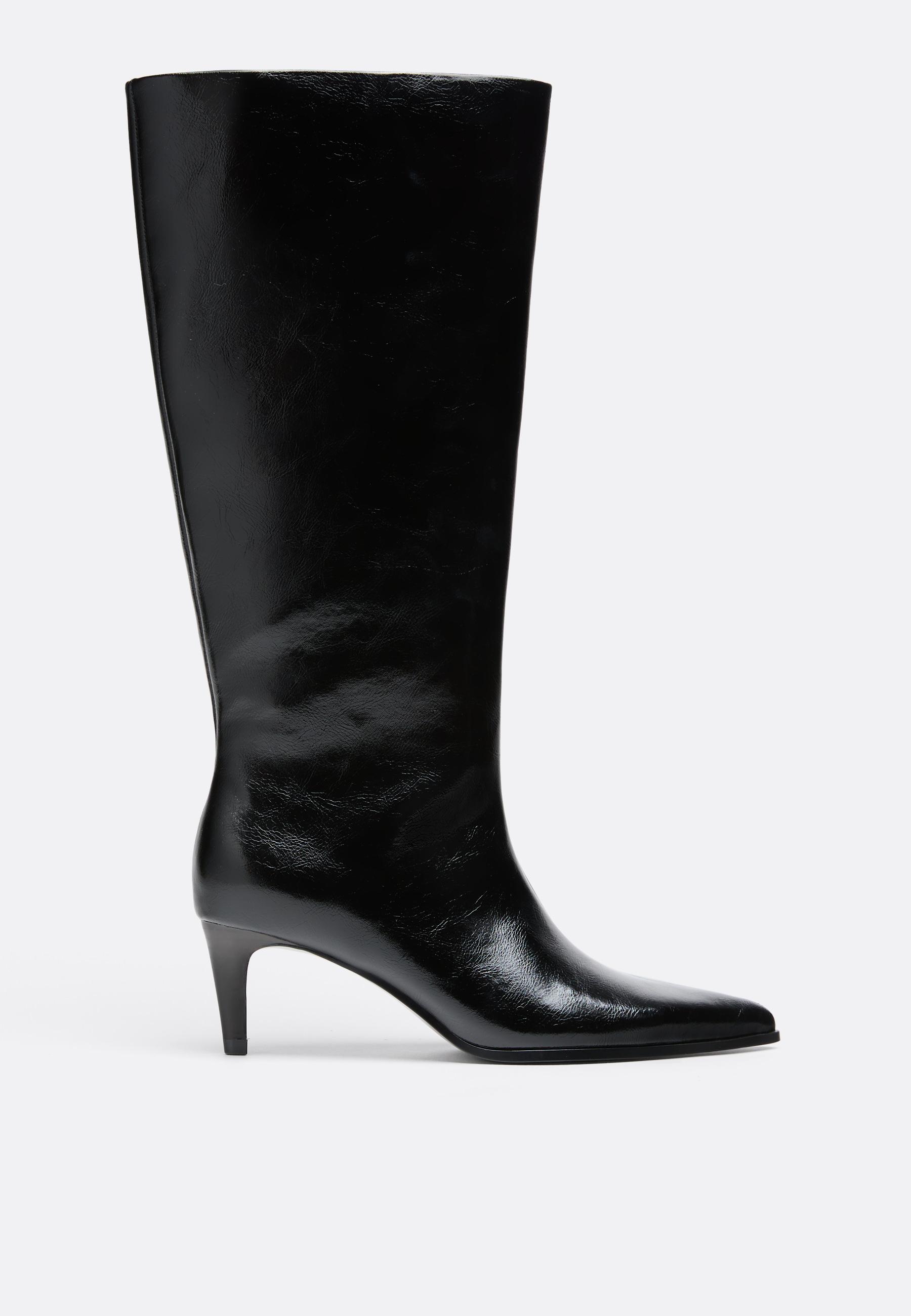 Stradivarius Μαύρες Μπότες Με Φαρδιά Γάμπα Και Kitten Heel Μαύρο 38
