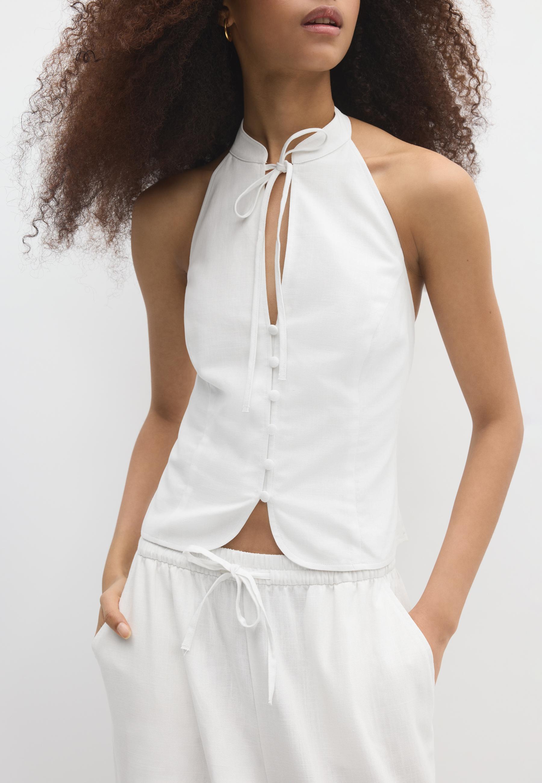 Qipao halter yaka düğmeli üst - Görsel 2