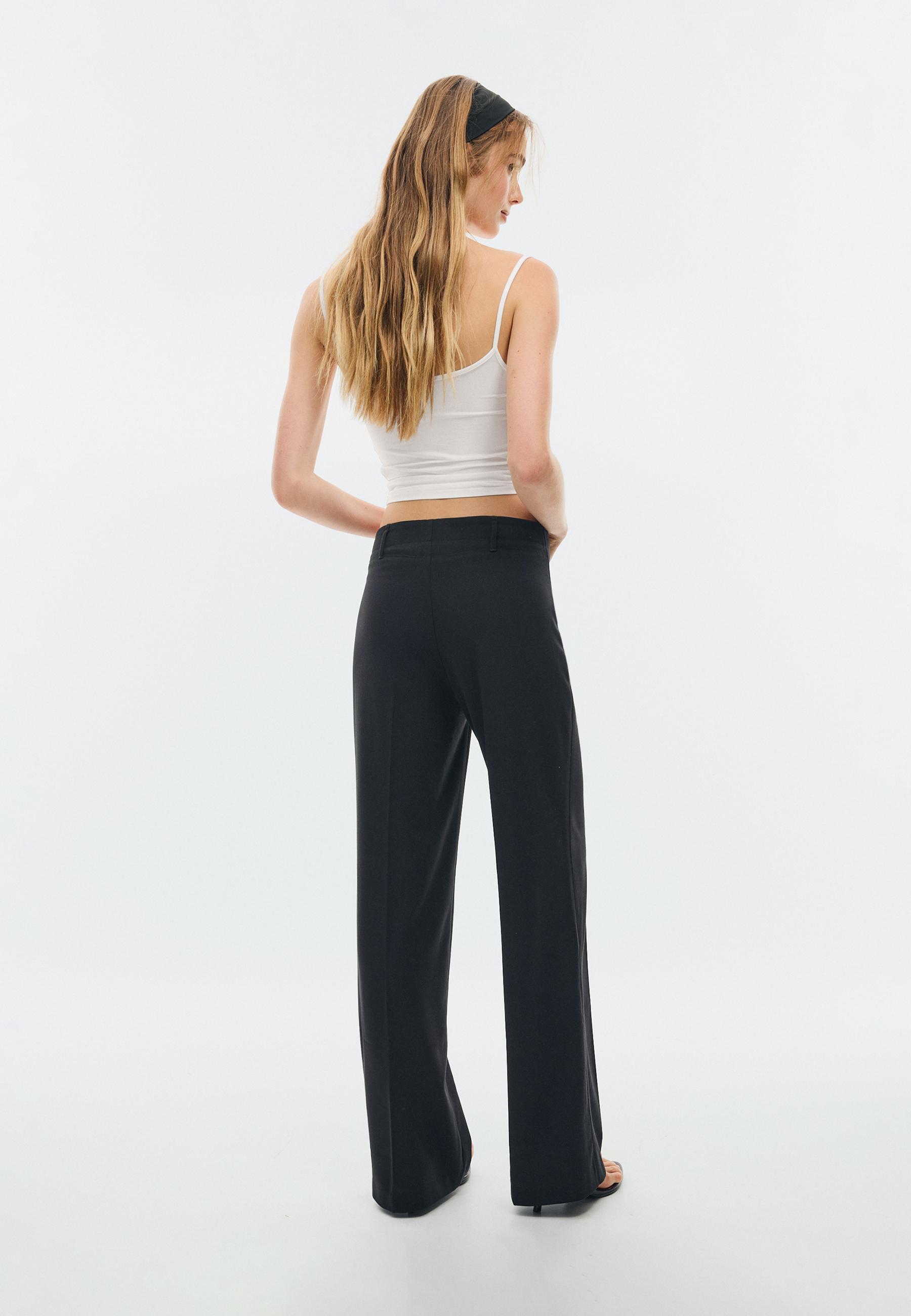 Slim Fit Straight Trousers — Black