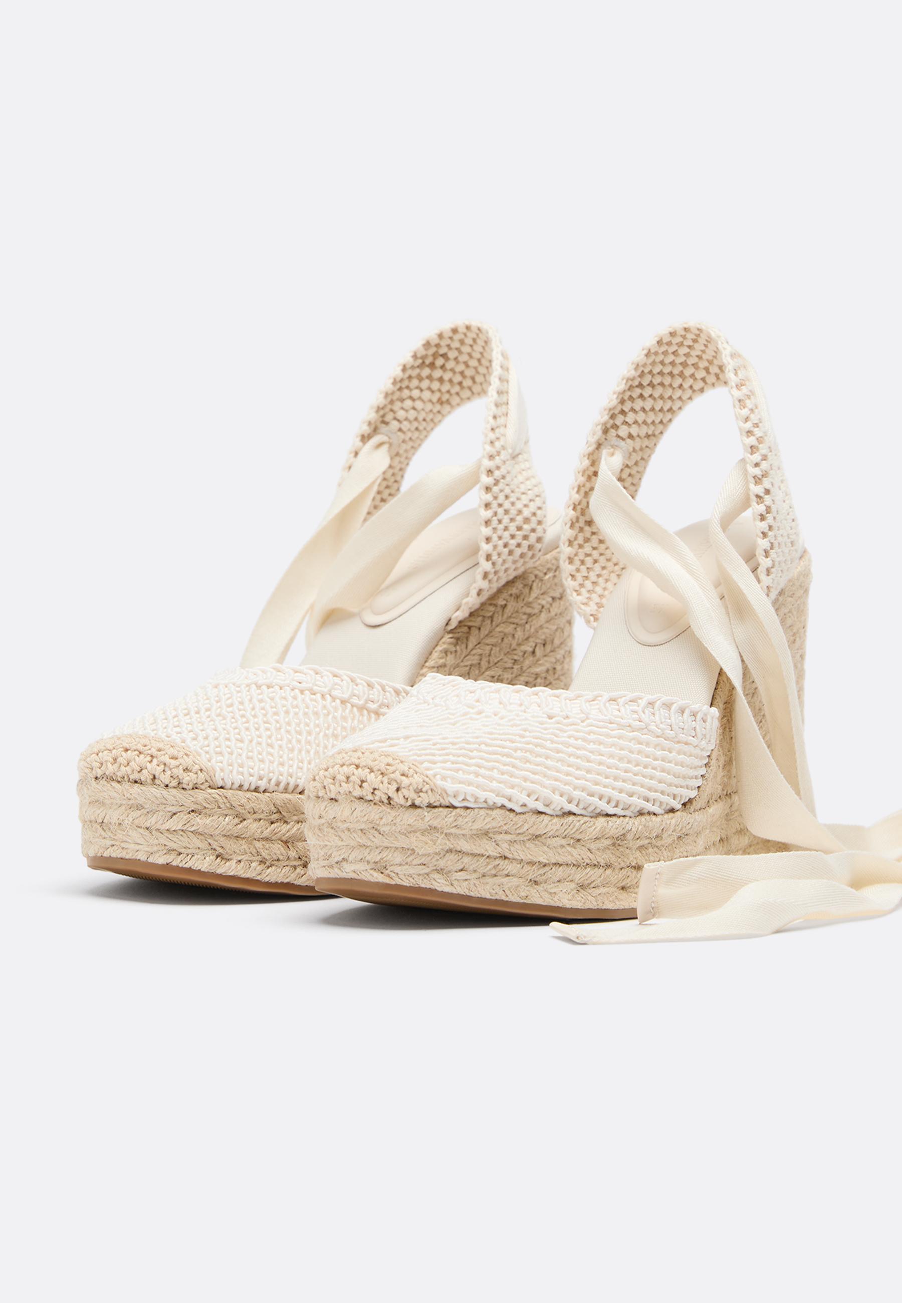 Lace-up jute platform wedges — ECRU