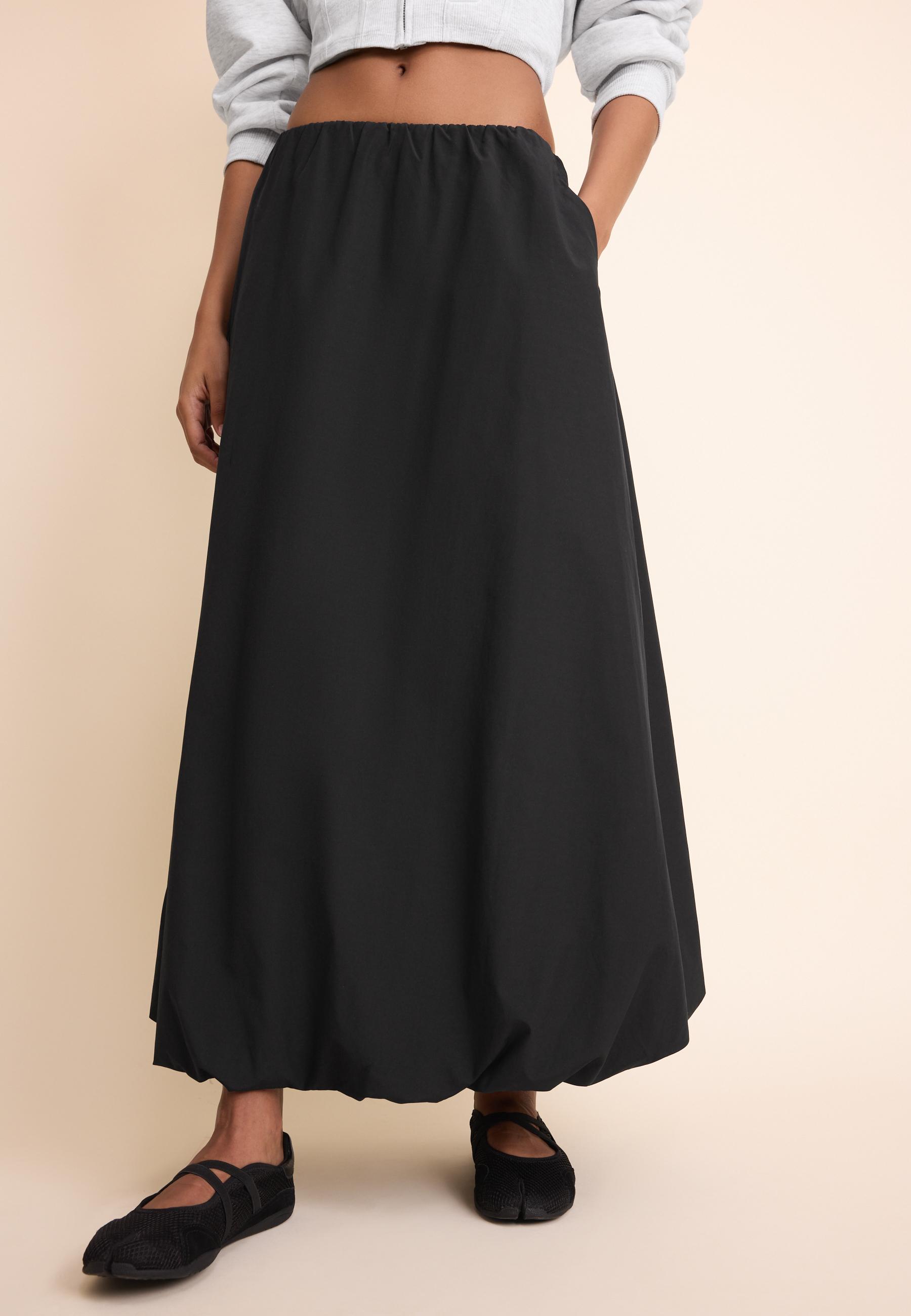 Poplin balloon maxi skirt — Black
