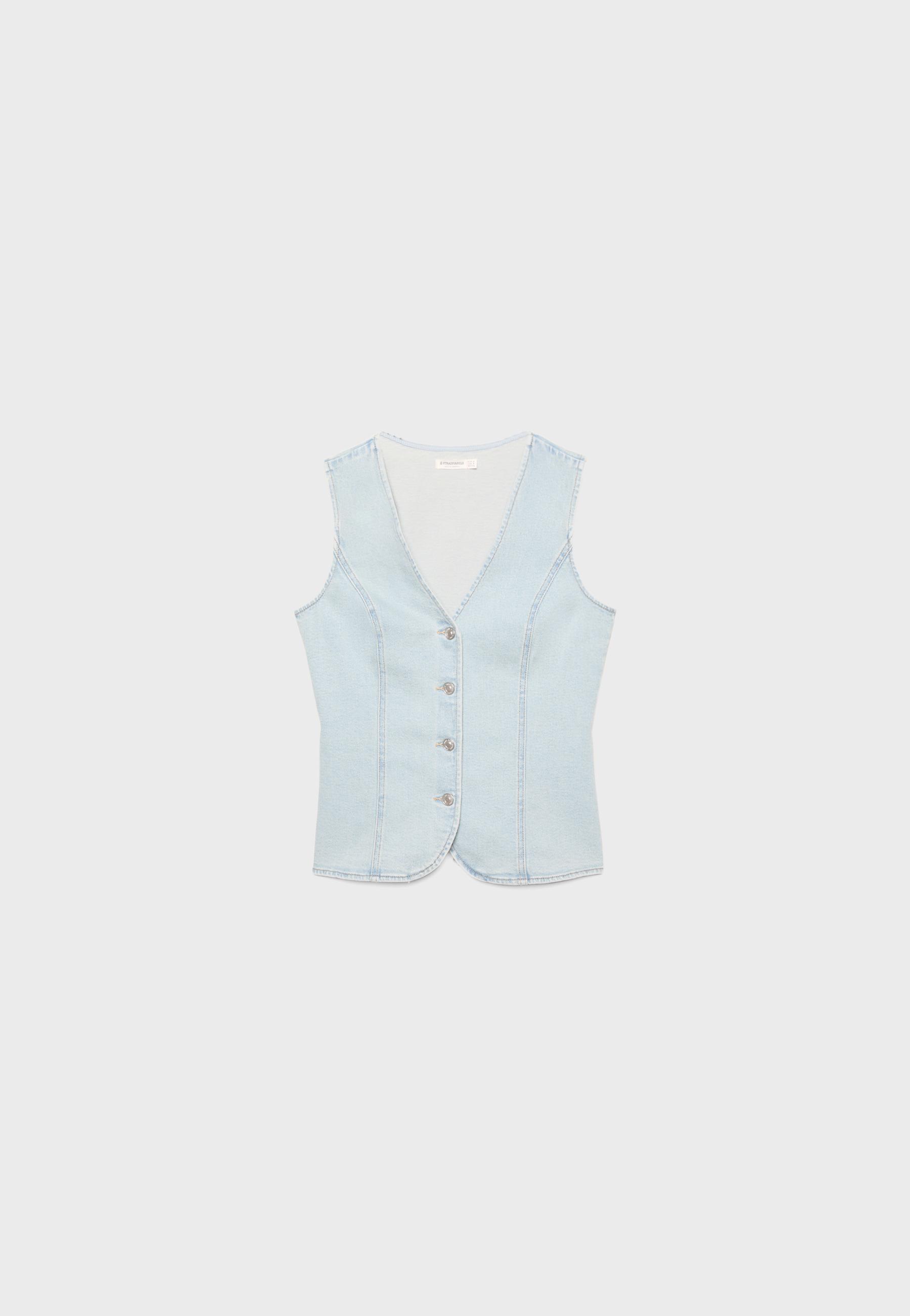 Fitted denim top — MEDIUM BLUE DENIM