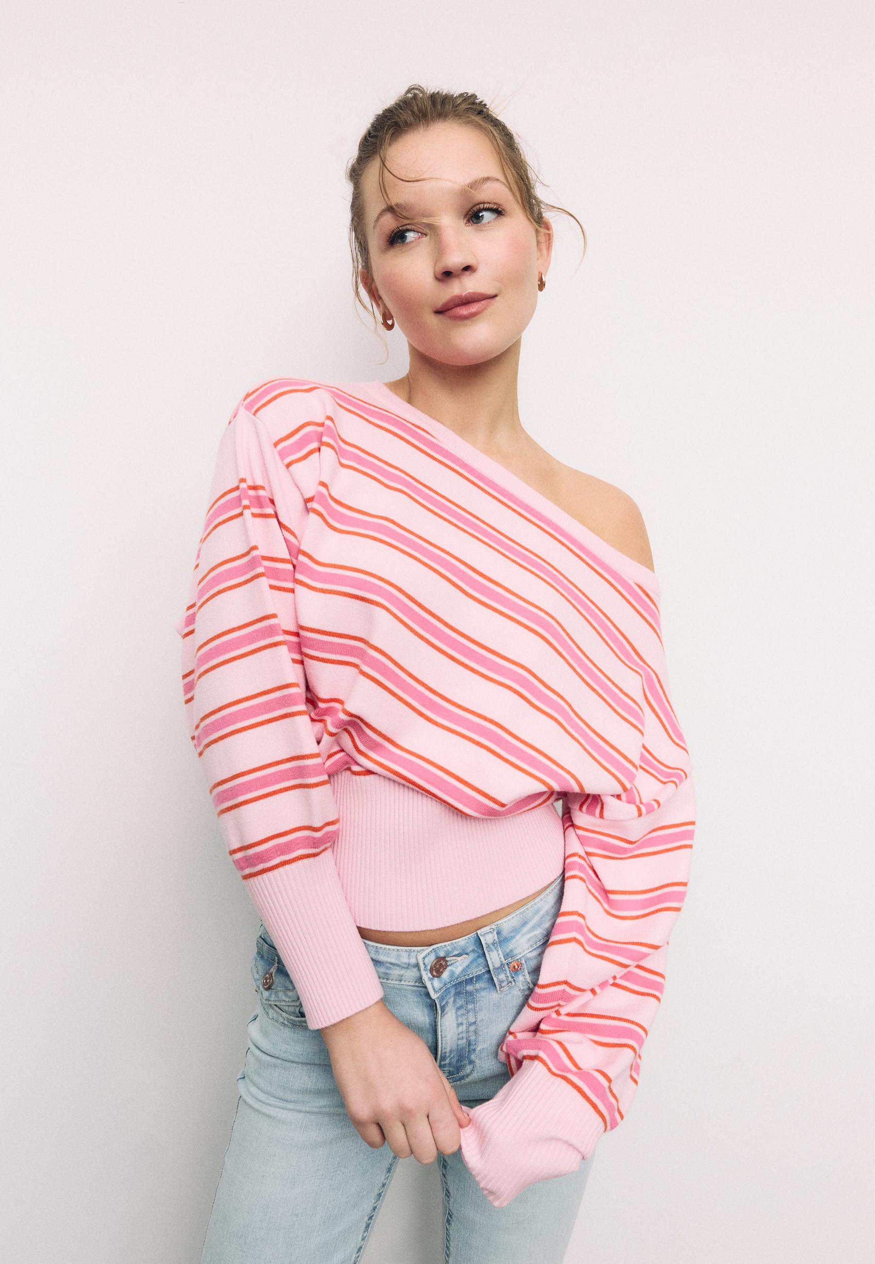 Asymmetric ribbed hem knit jumper — Pastel pink