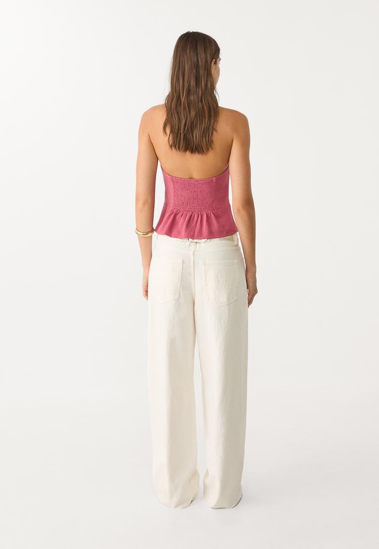 top halter botones con lino