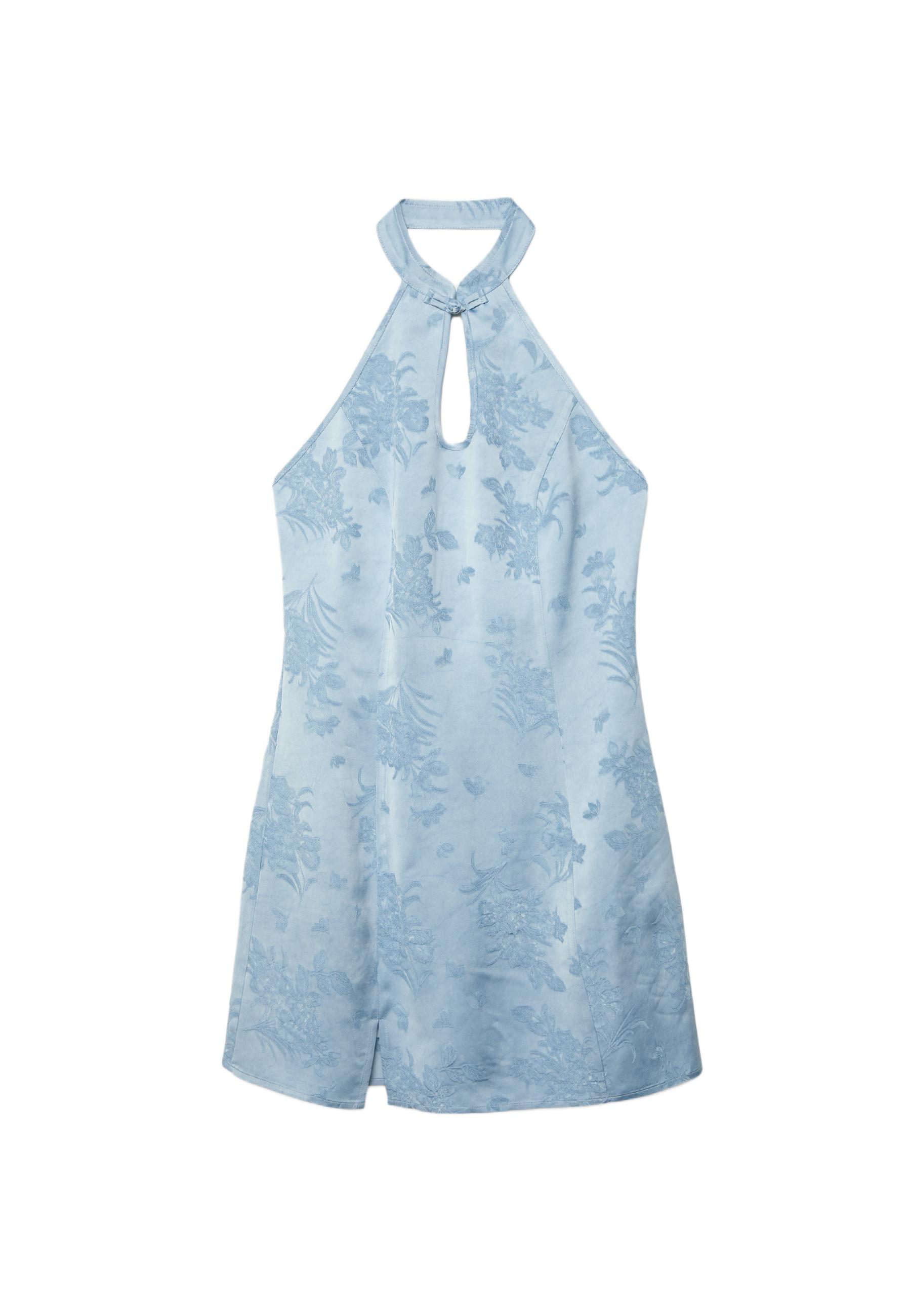 Short satin qipao dress — Sky blue