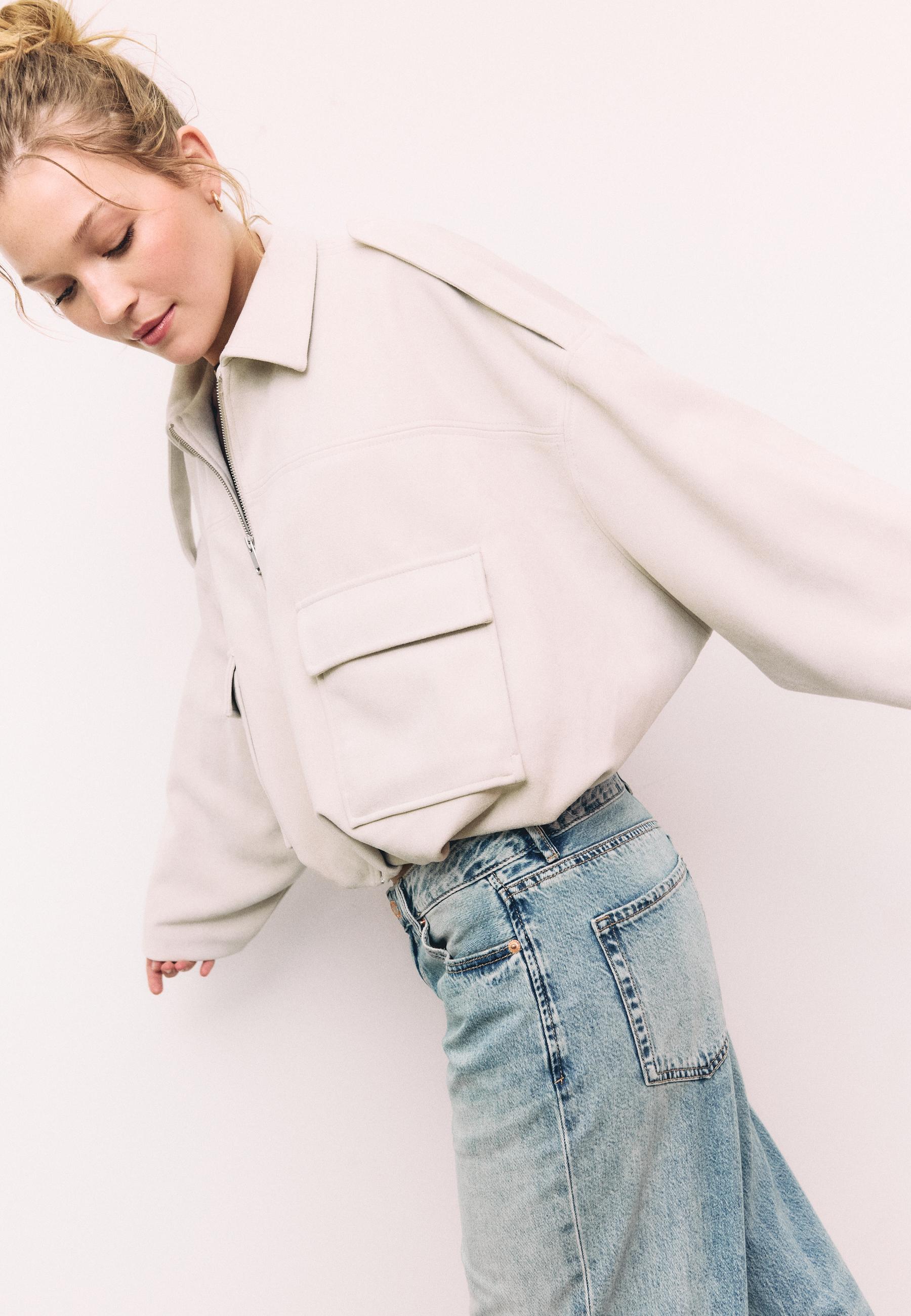Faux suede bomber jacket — Ecru