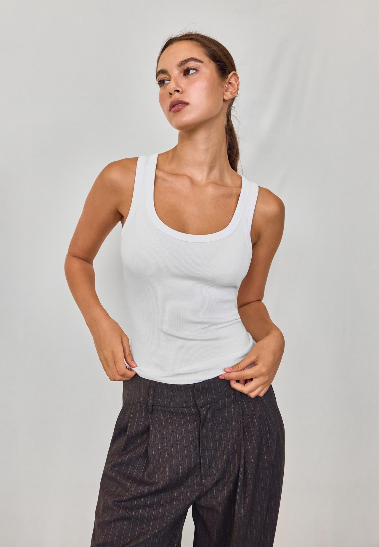 Cotton ribbed racerback T-shirt — White