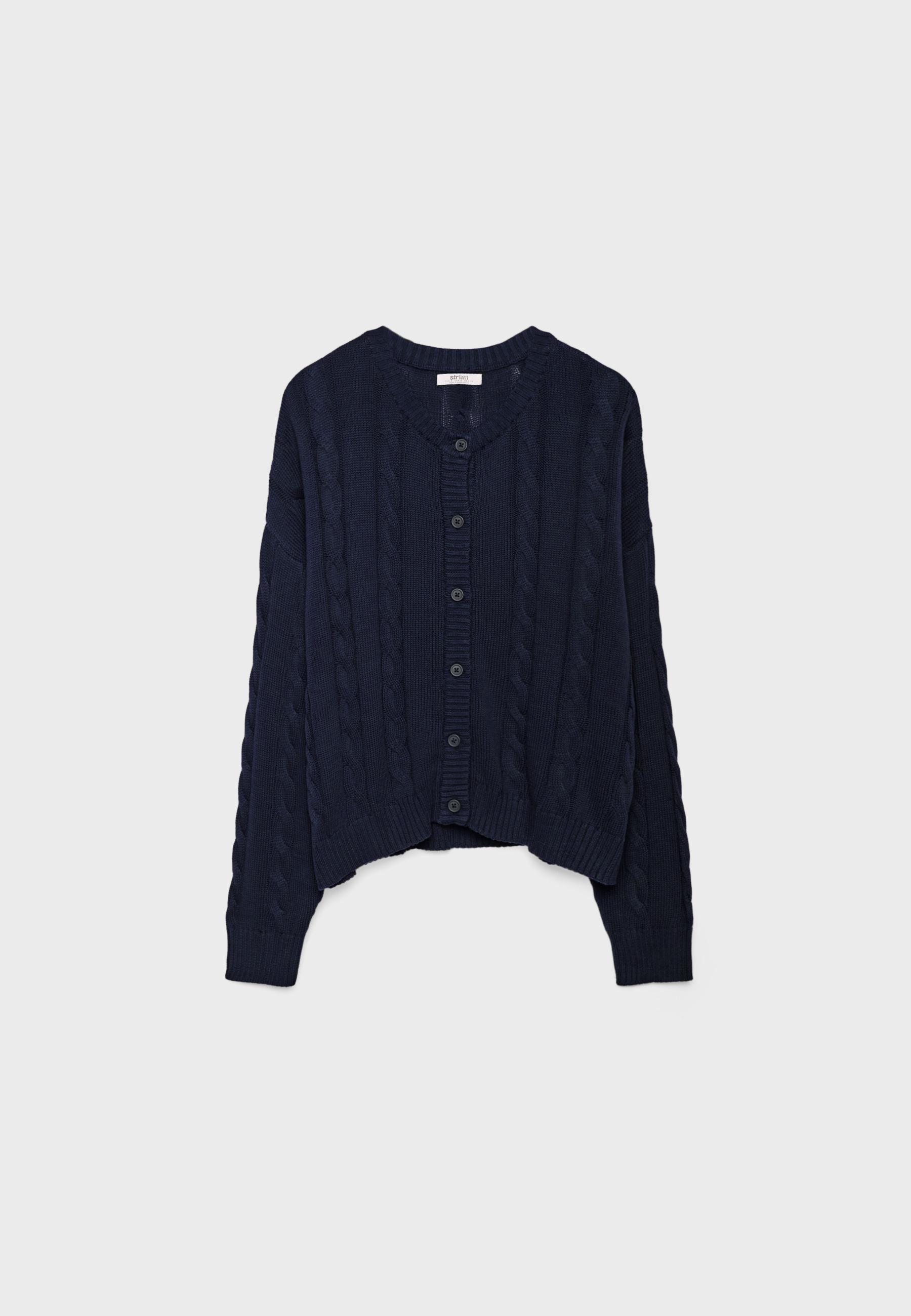 Button-up cable knit cardigan — Navy blue