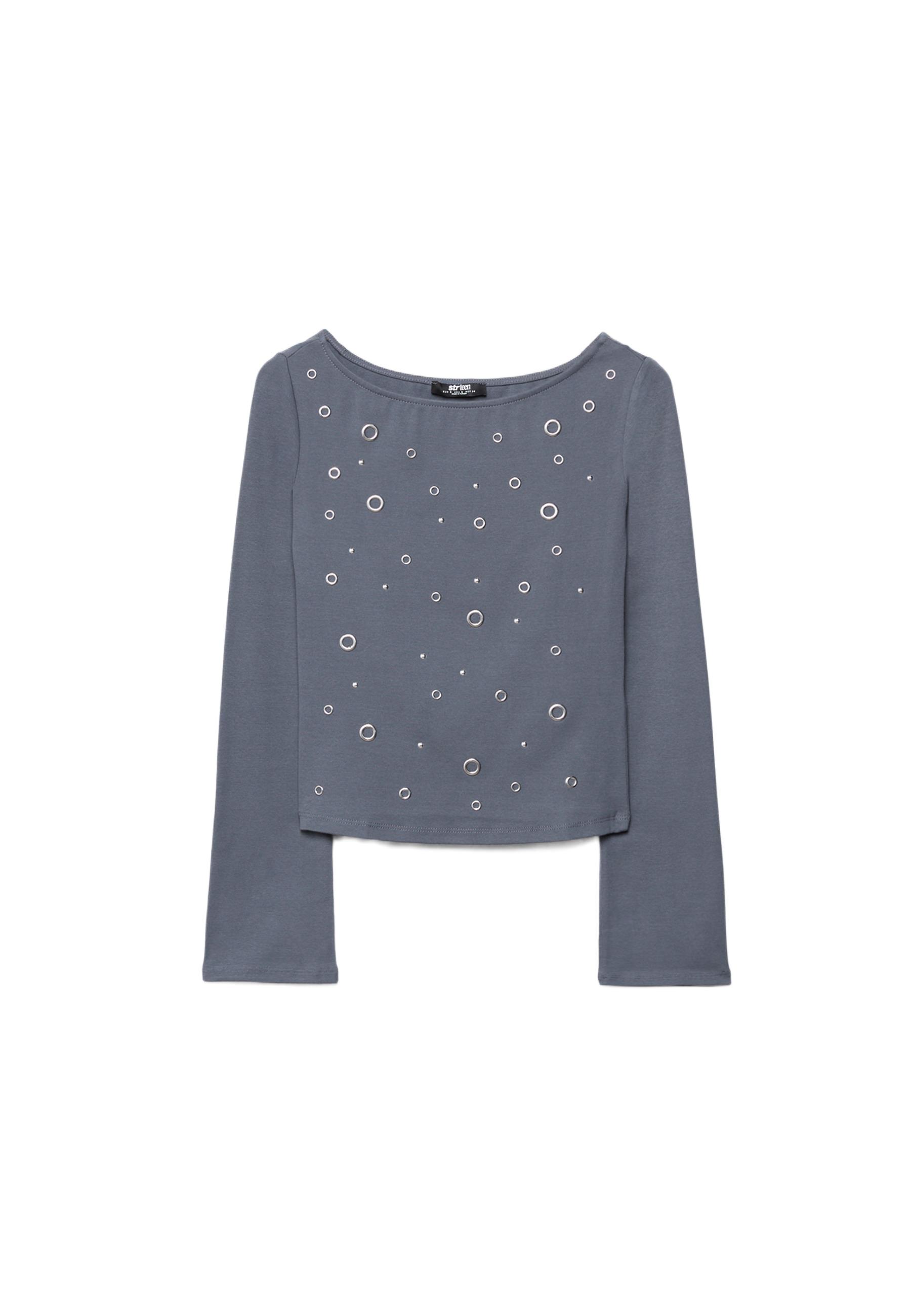 Boat neck T-shirt with studs — Dark grey