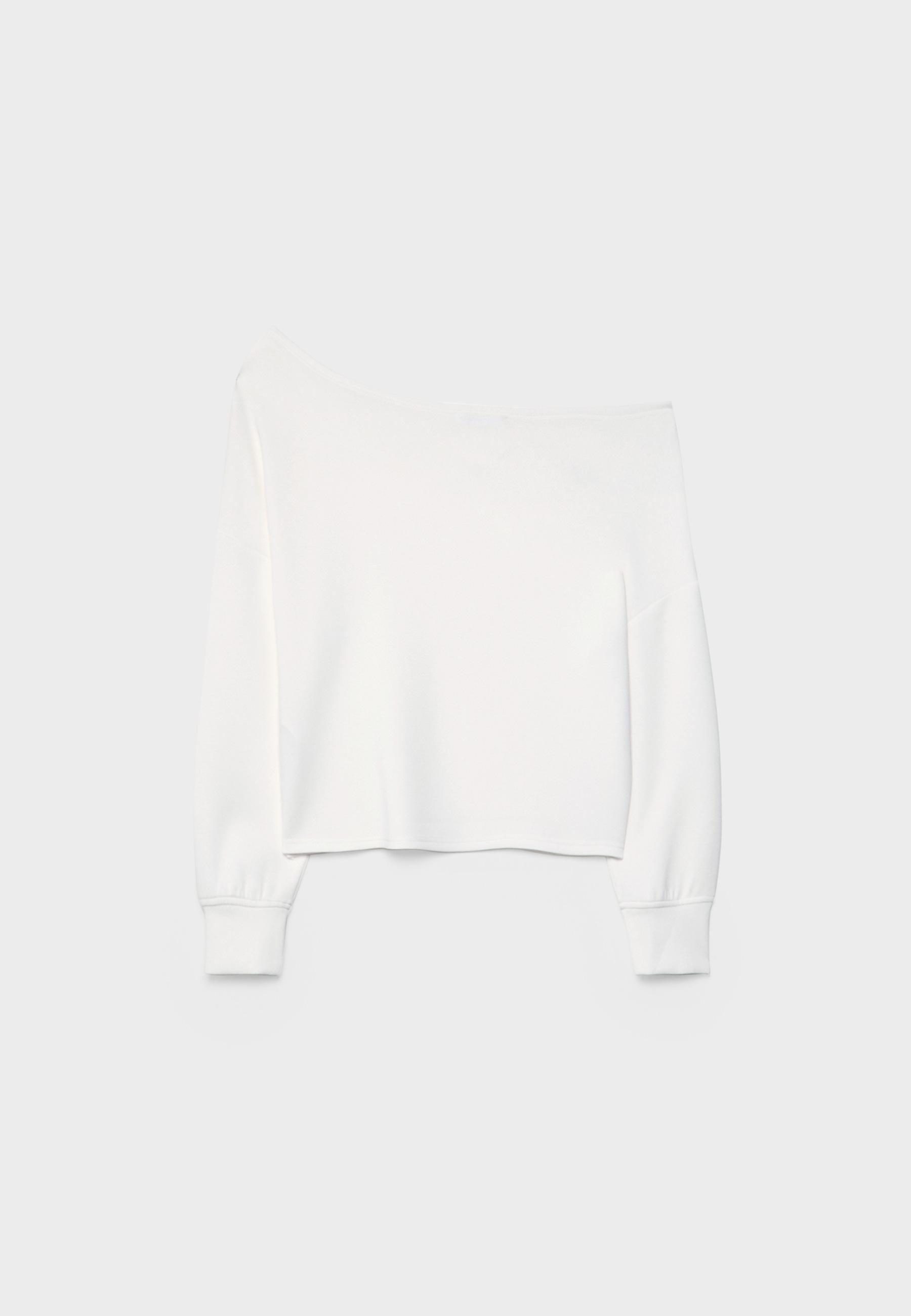 Soft-touch off-the-shoulder sweatshirt — White