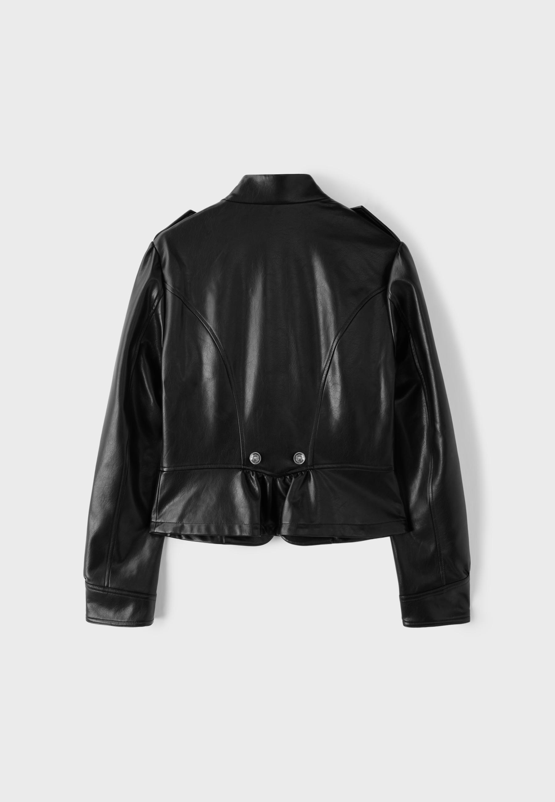 Leather effect blazer with engraved buttons — Black