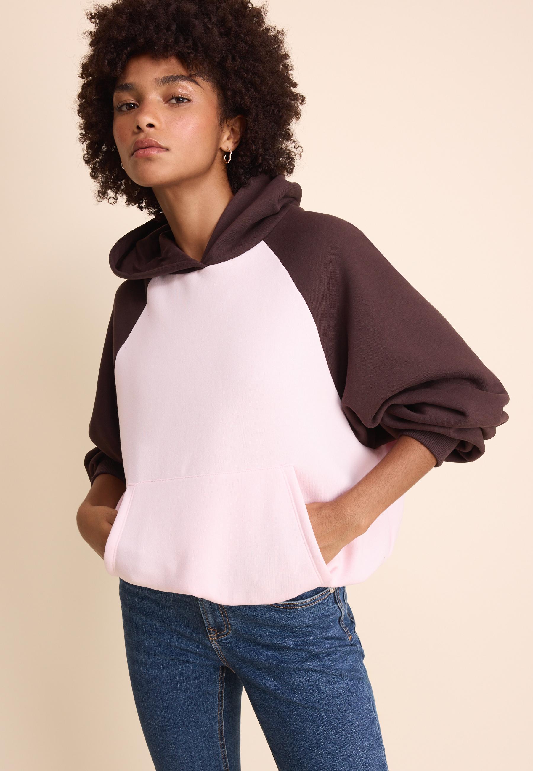 Contrast raglan sleeve hoodie — Pastel pink