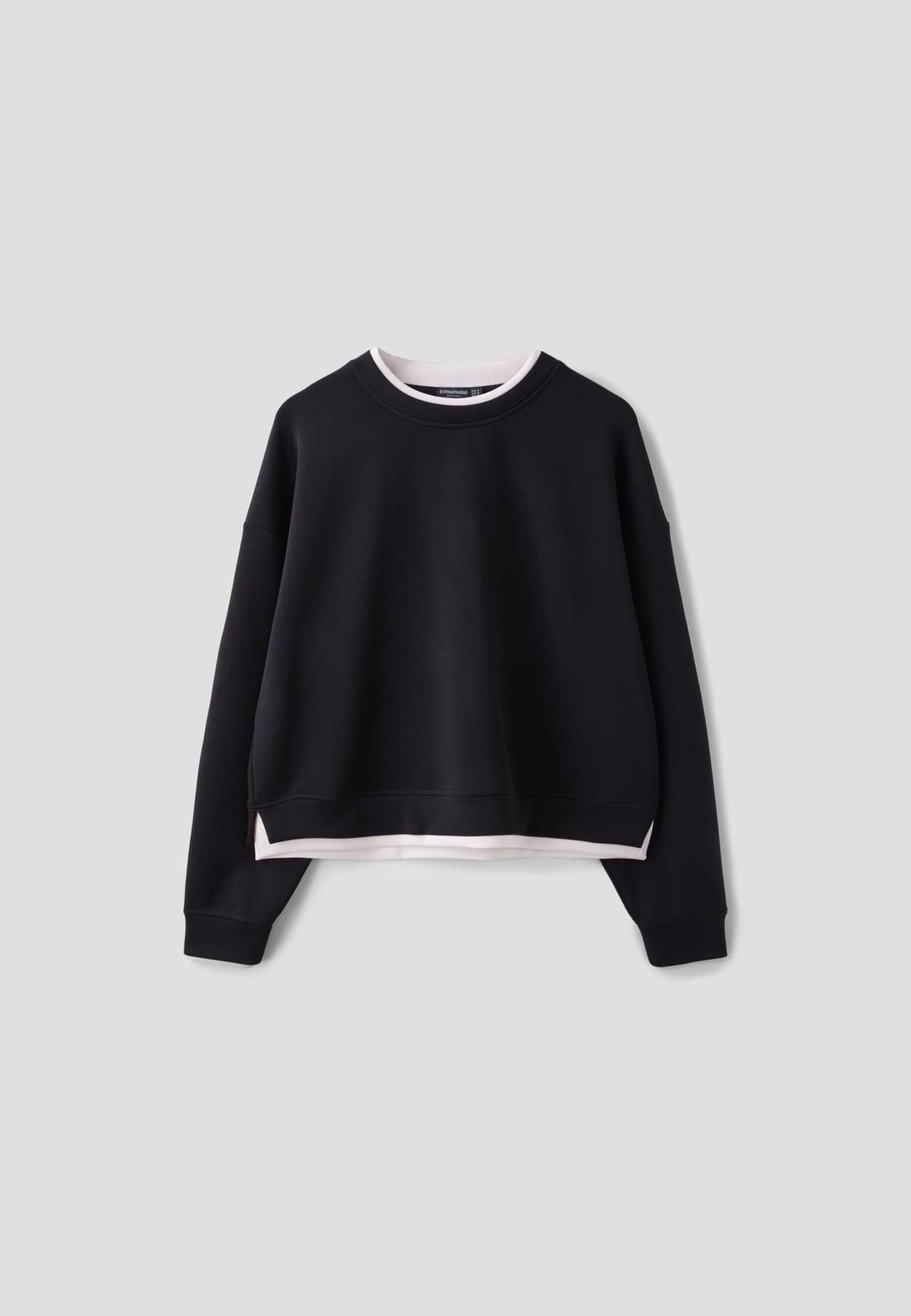 Soft-touch contrast round neck sweatshirt — Black