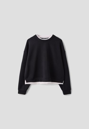 Soft-touch contrast round neck sweatshirt — Black 7