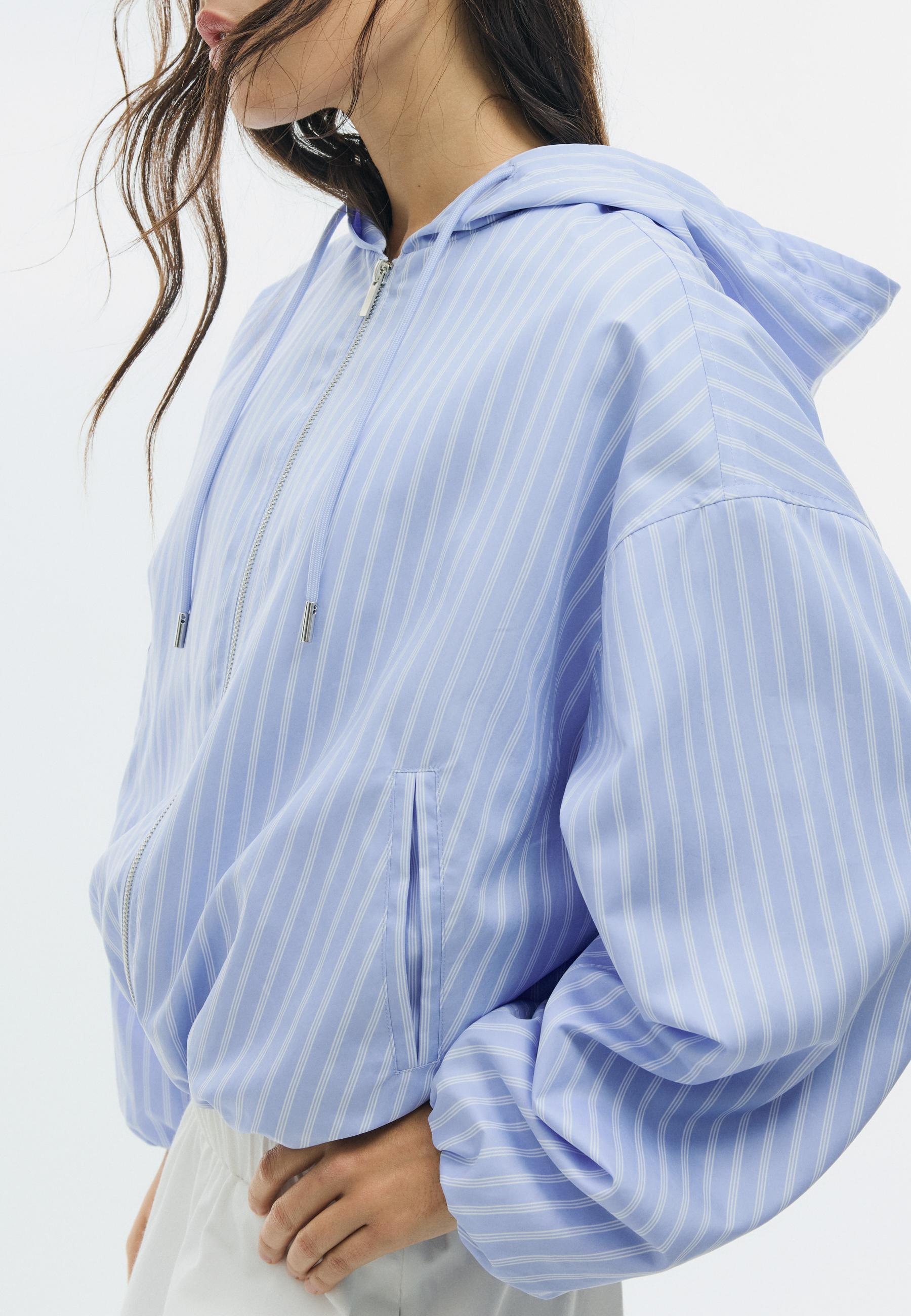 Basic striped nylon hooded jacket — Sky blue
