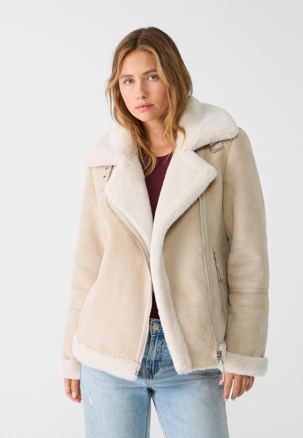 Faux shearling biker jacket