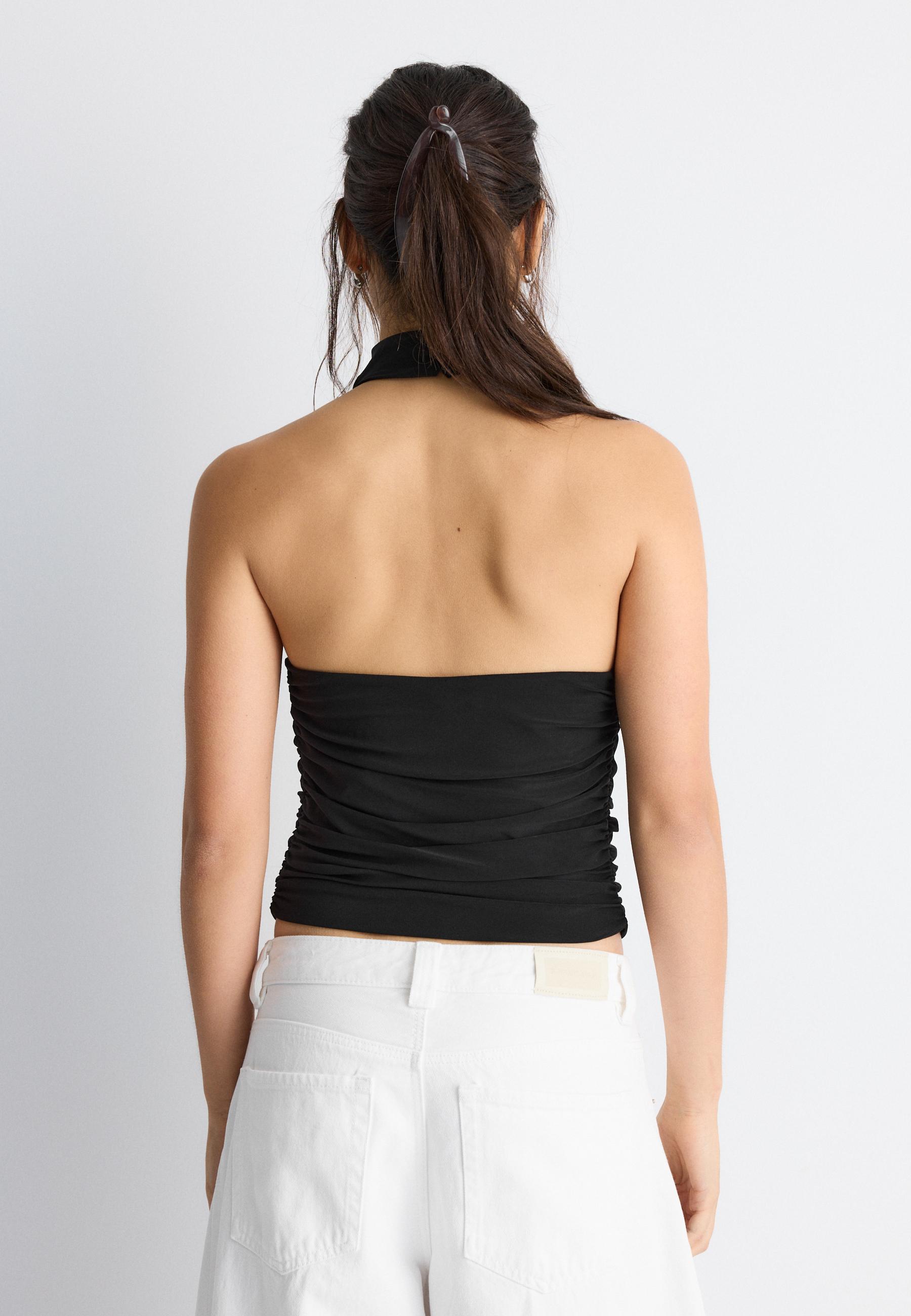 Ruched halter top — Black