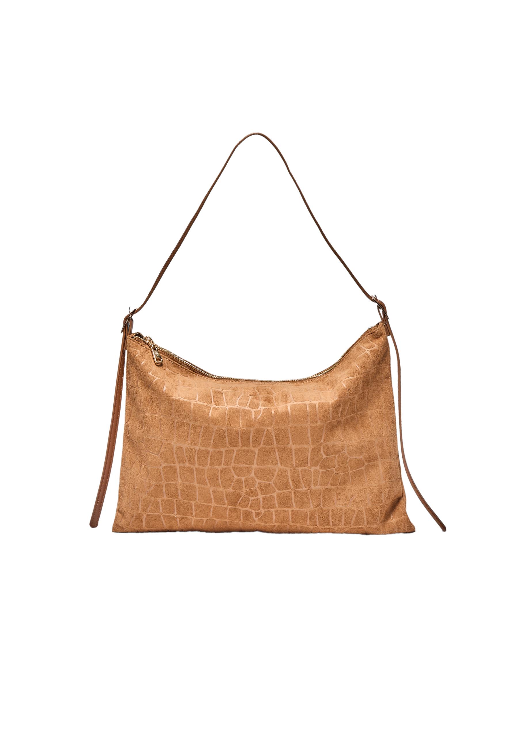 Mini soft touch shoulder bag with zips — Brown