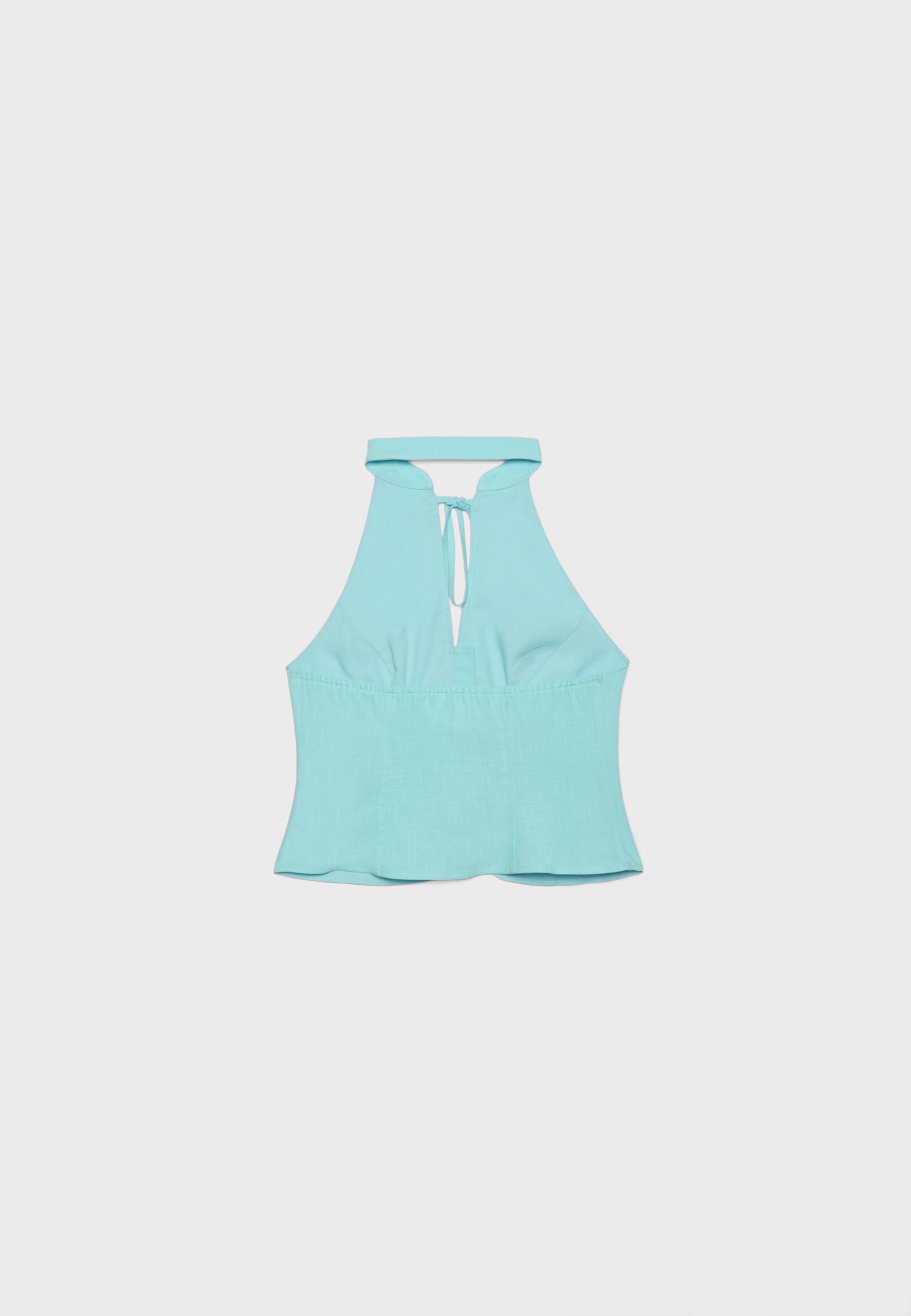 Buttoned halter top — Turquoise