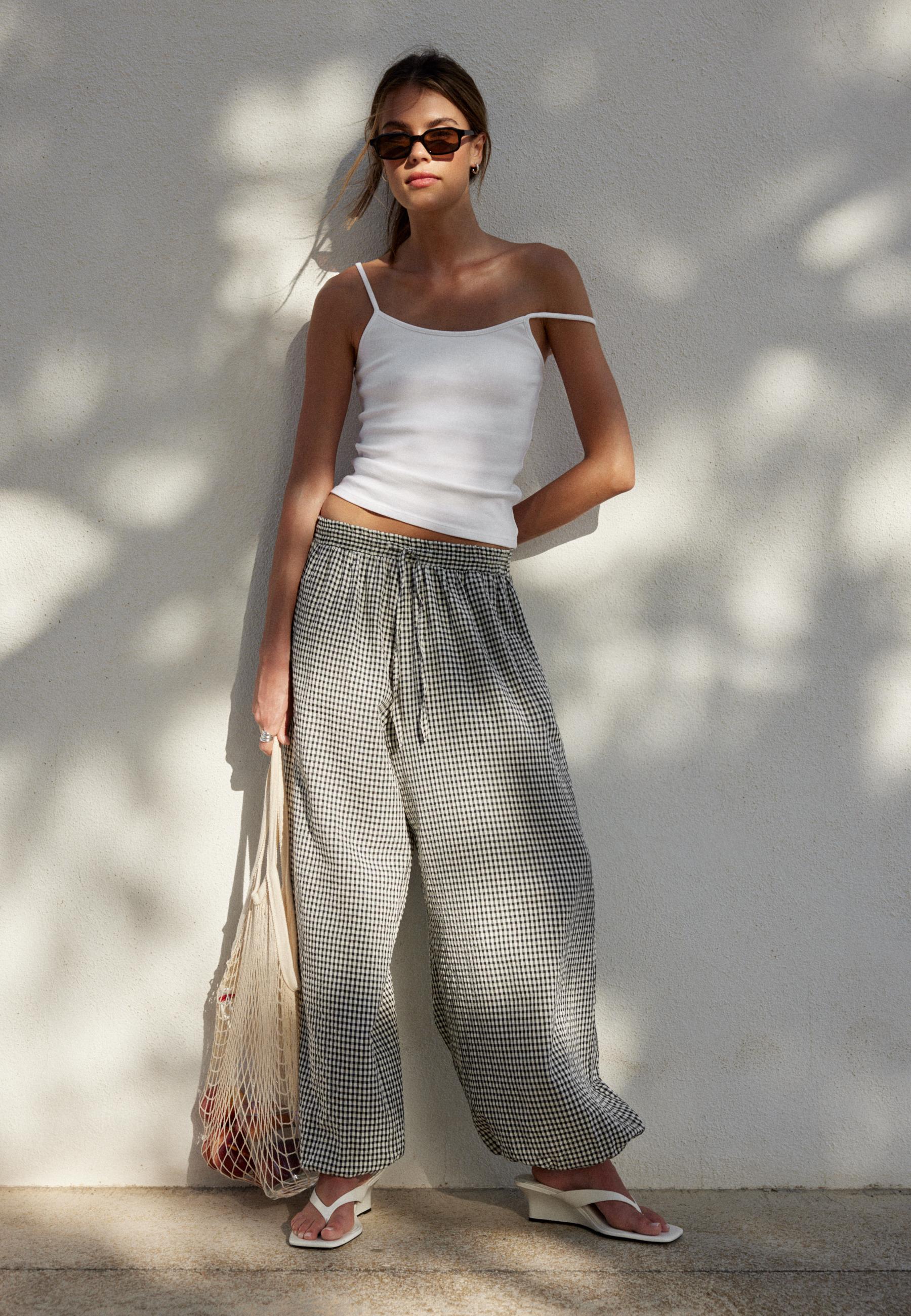 Check balloon trousers — Ecru