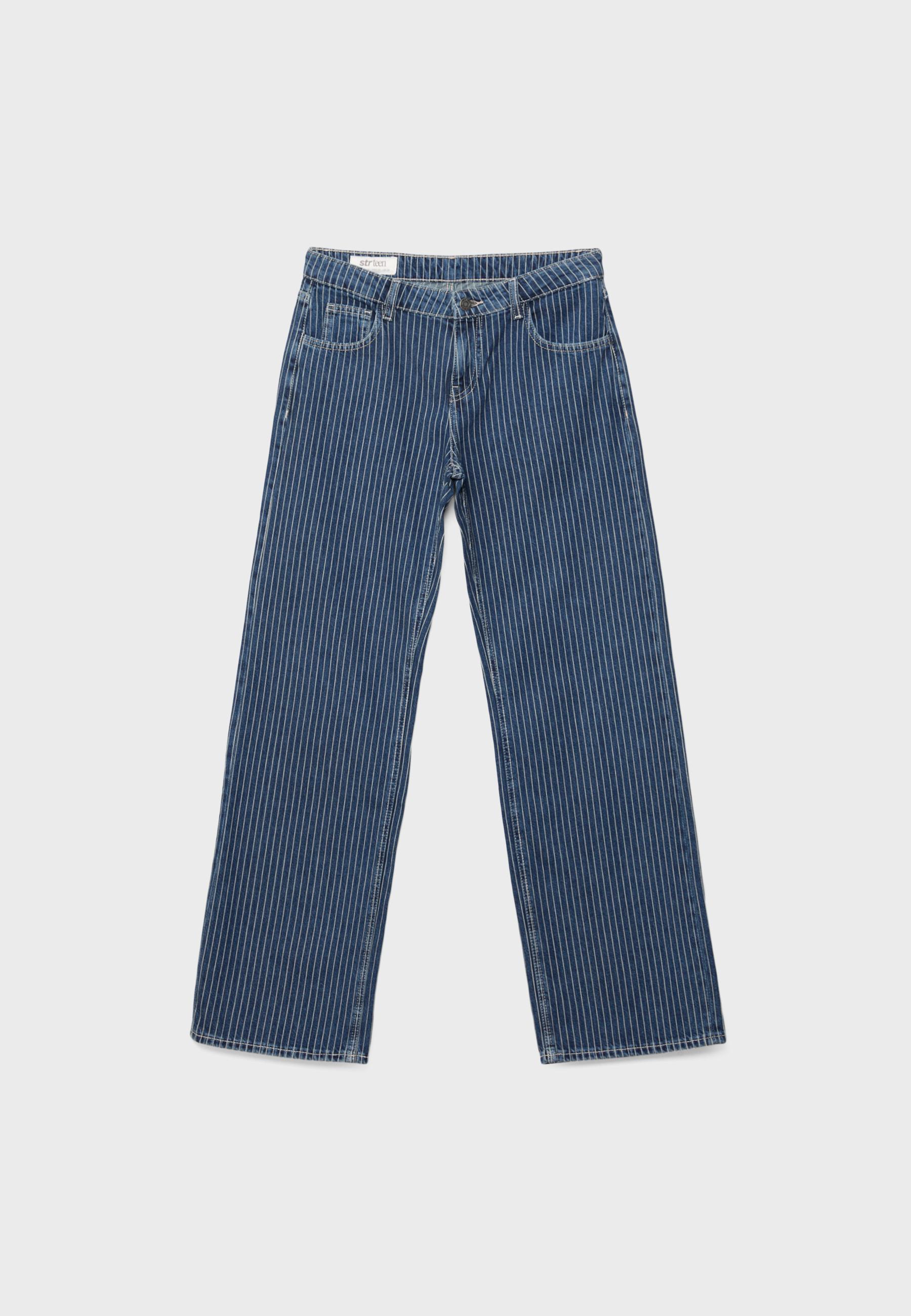 Mid-waist striped baggy jeans — MEDIUM LIGHT BLUE DENIM