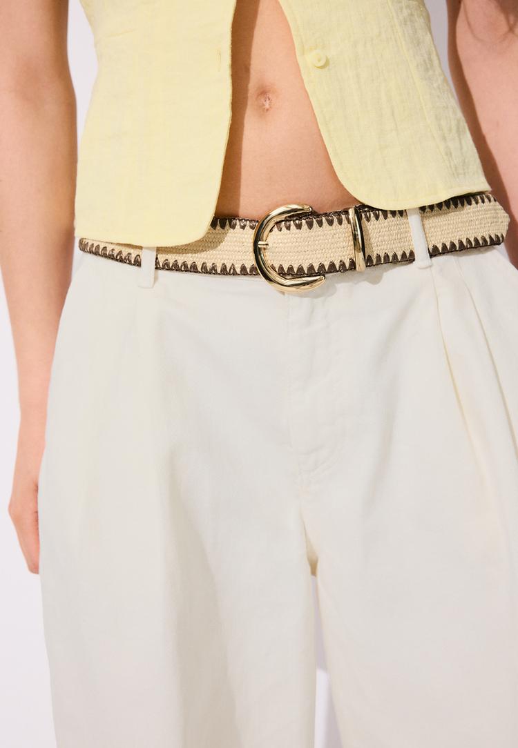  Stradivarius Ζώνη Από Ράφια Με Ραφές Καφέ 70 - 4