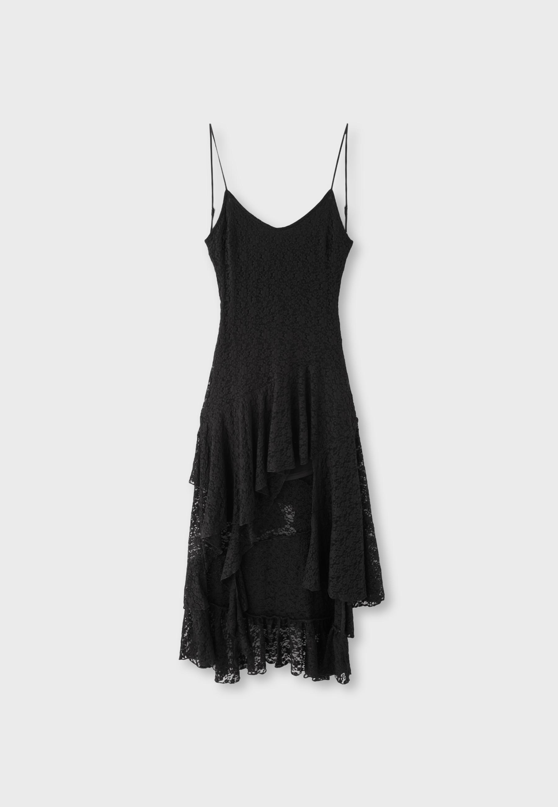 Vestido tirantes asimétrico encaje
