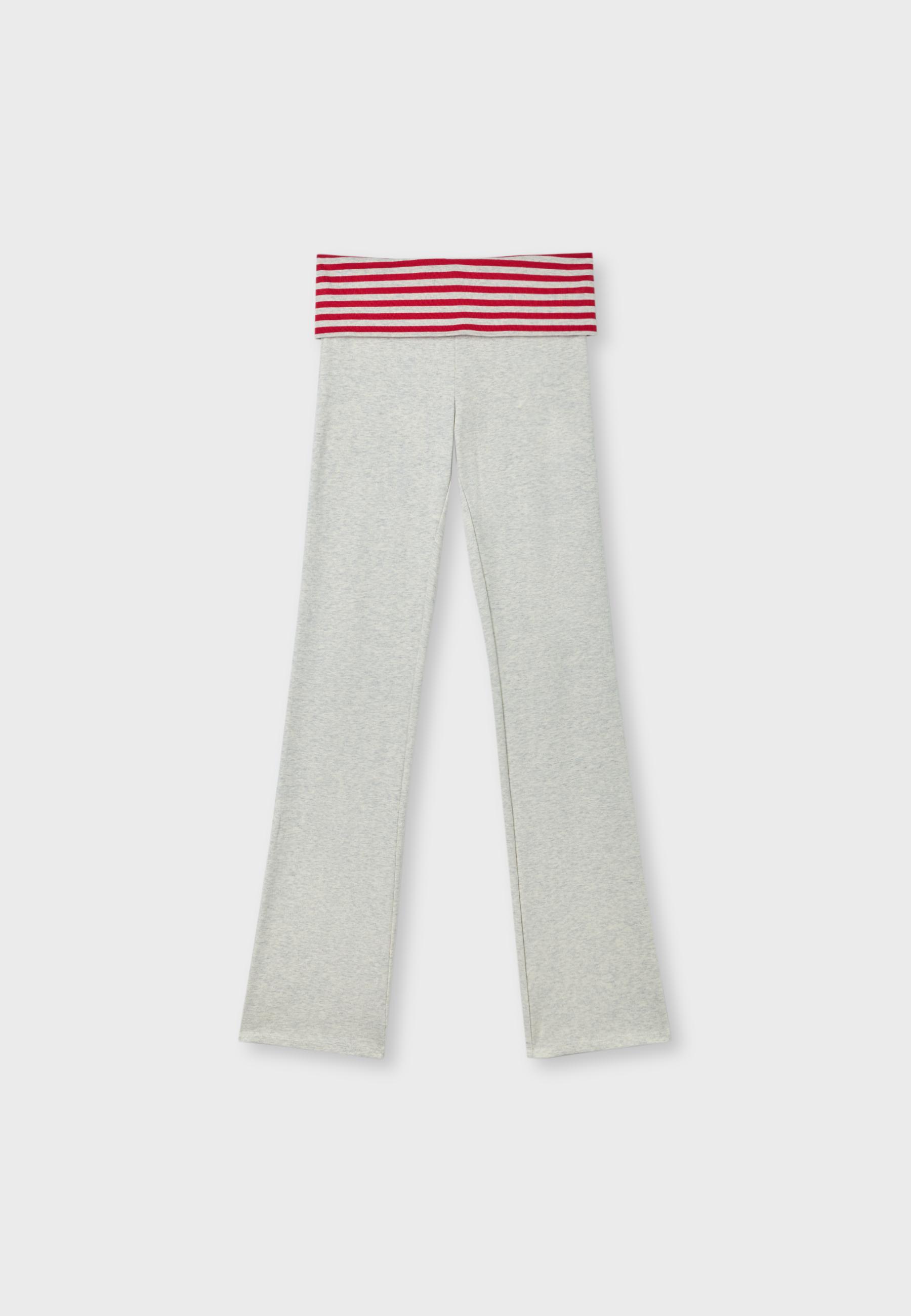 Turn-down waist bell bottom leggings — Grey melange
