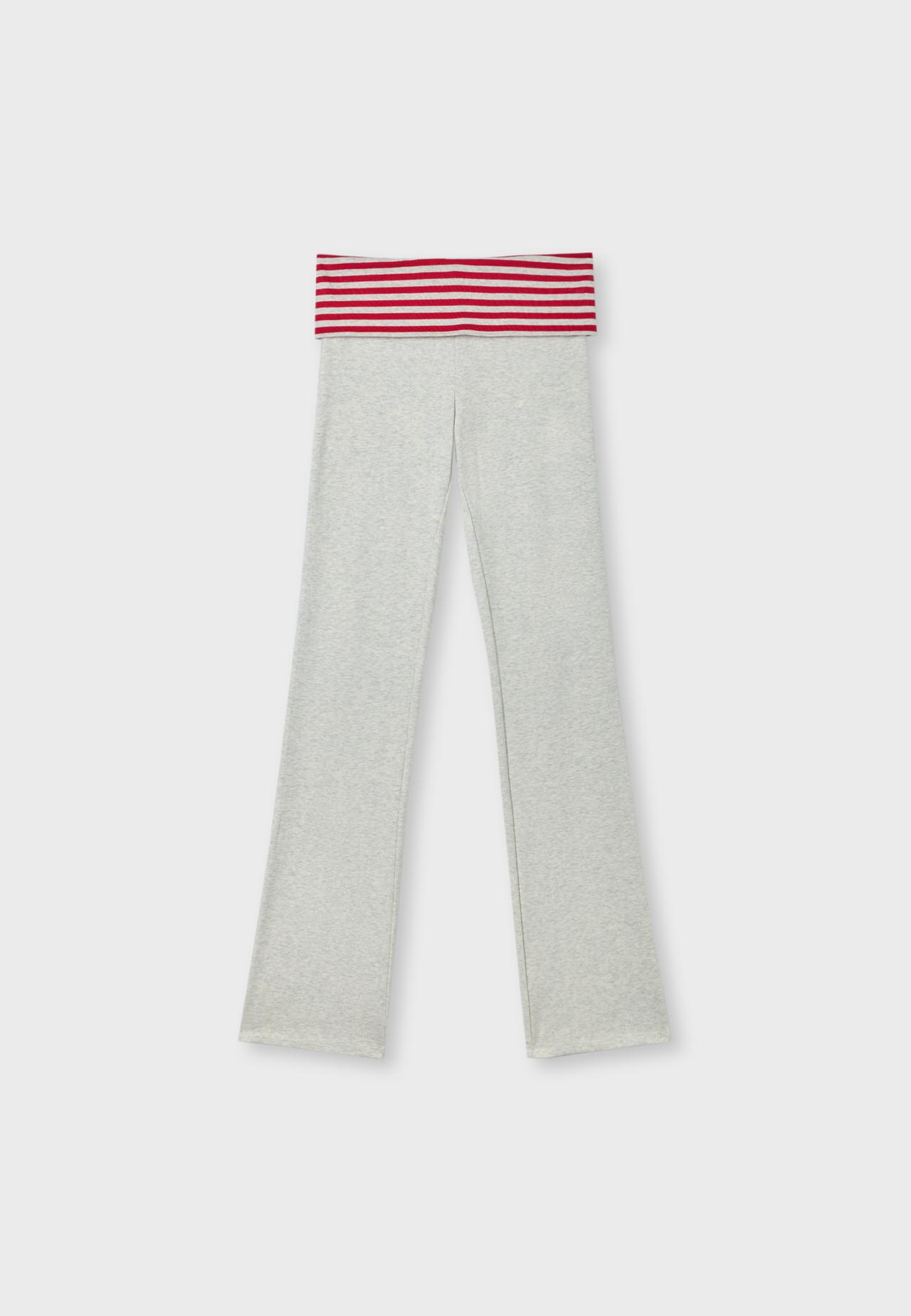 Fold-over waist bell bottom leggings — Grey melange