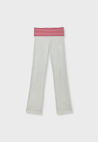 Fold-over waist bell bottom leggings — Grey melange 7