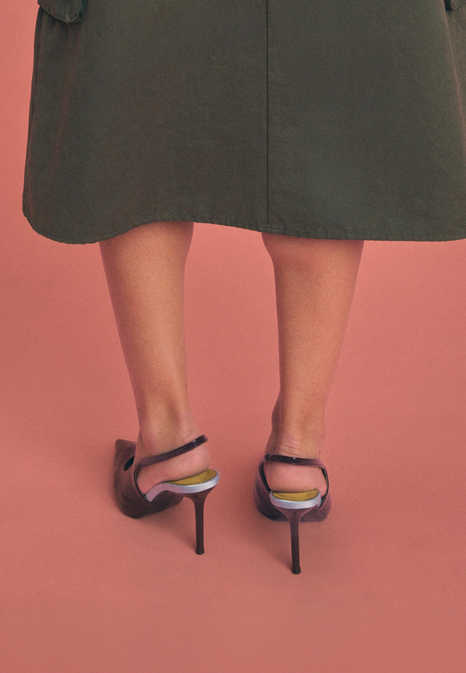 Tricolour slingback court shoes — BURGUNDY 