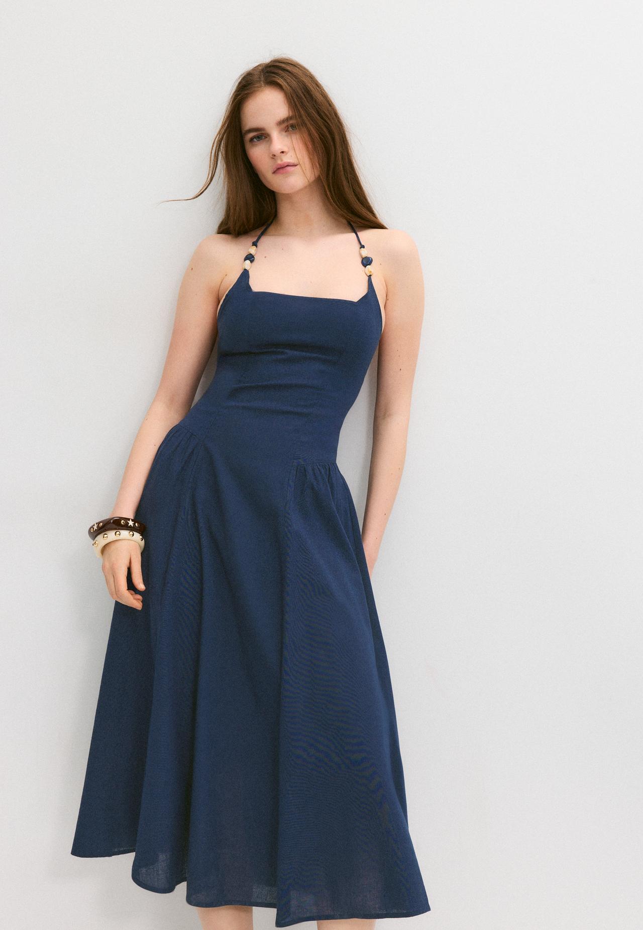 Beaded halter midi dress — Navy blue