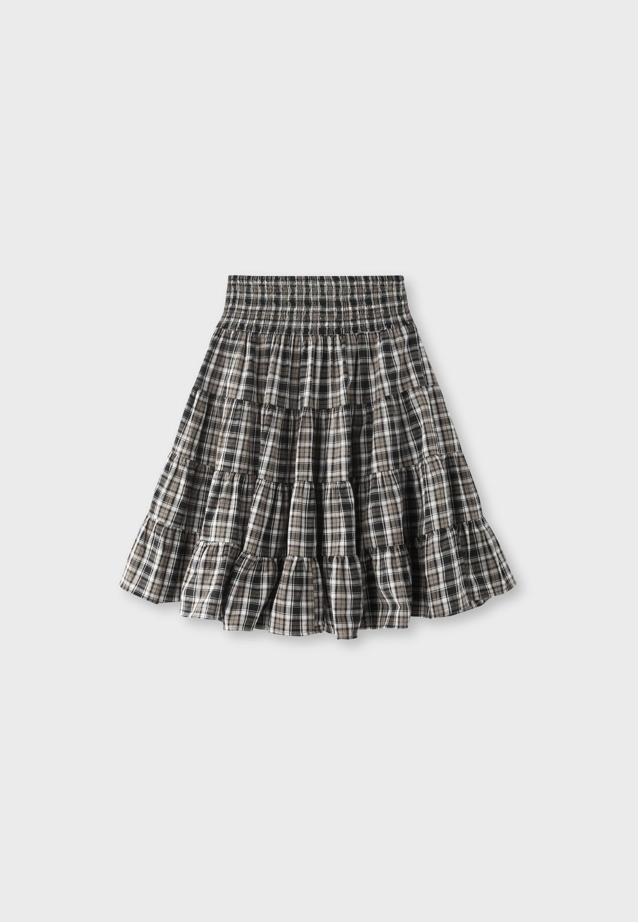 Check print midi skirt — Brown