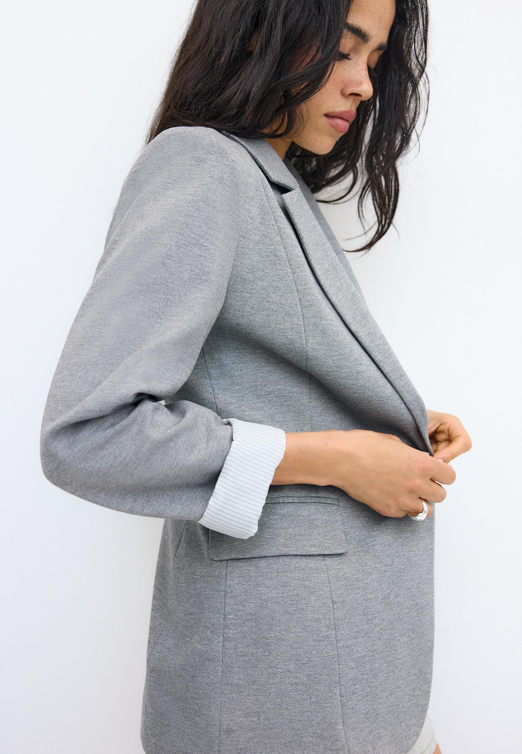 Basic knit blazer — Grey melange