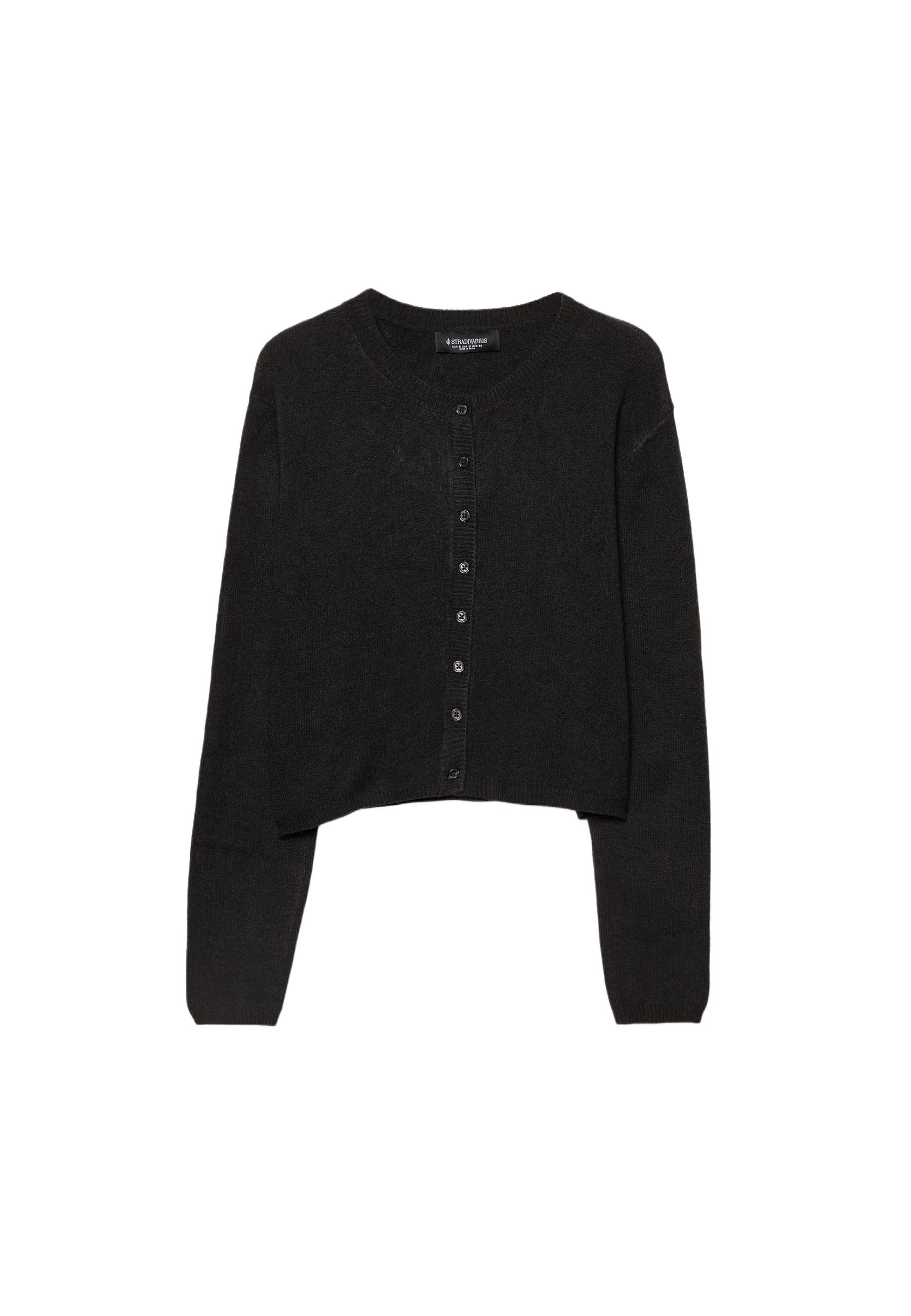 Soft-touch button-up knit cardigan — Black